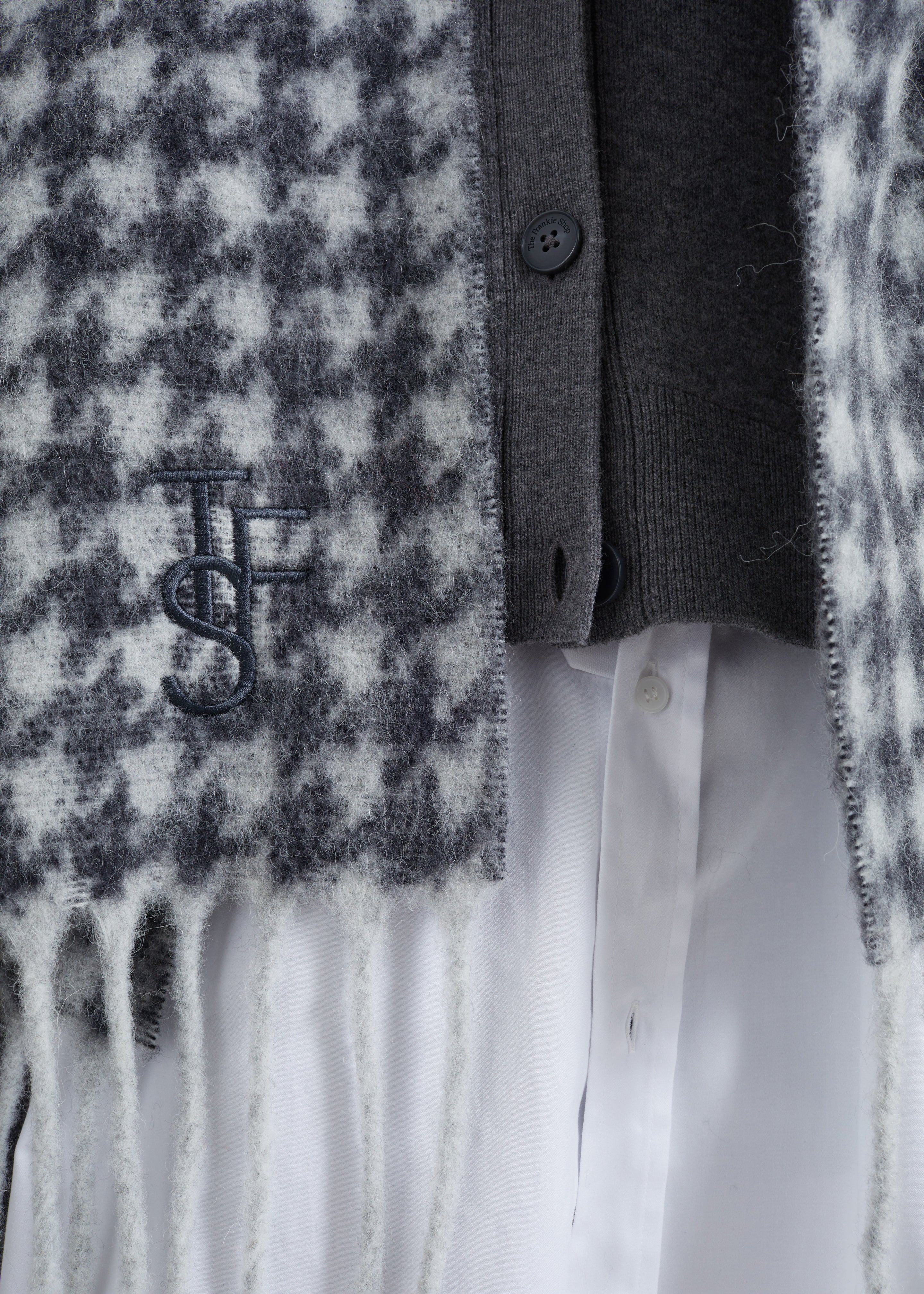 Olari Alpaca Blend Scarf - Grey Houndstooth Check - 4