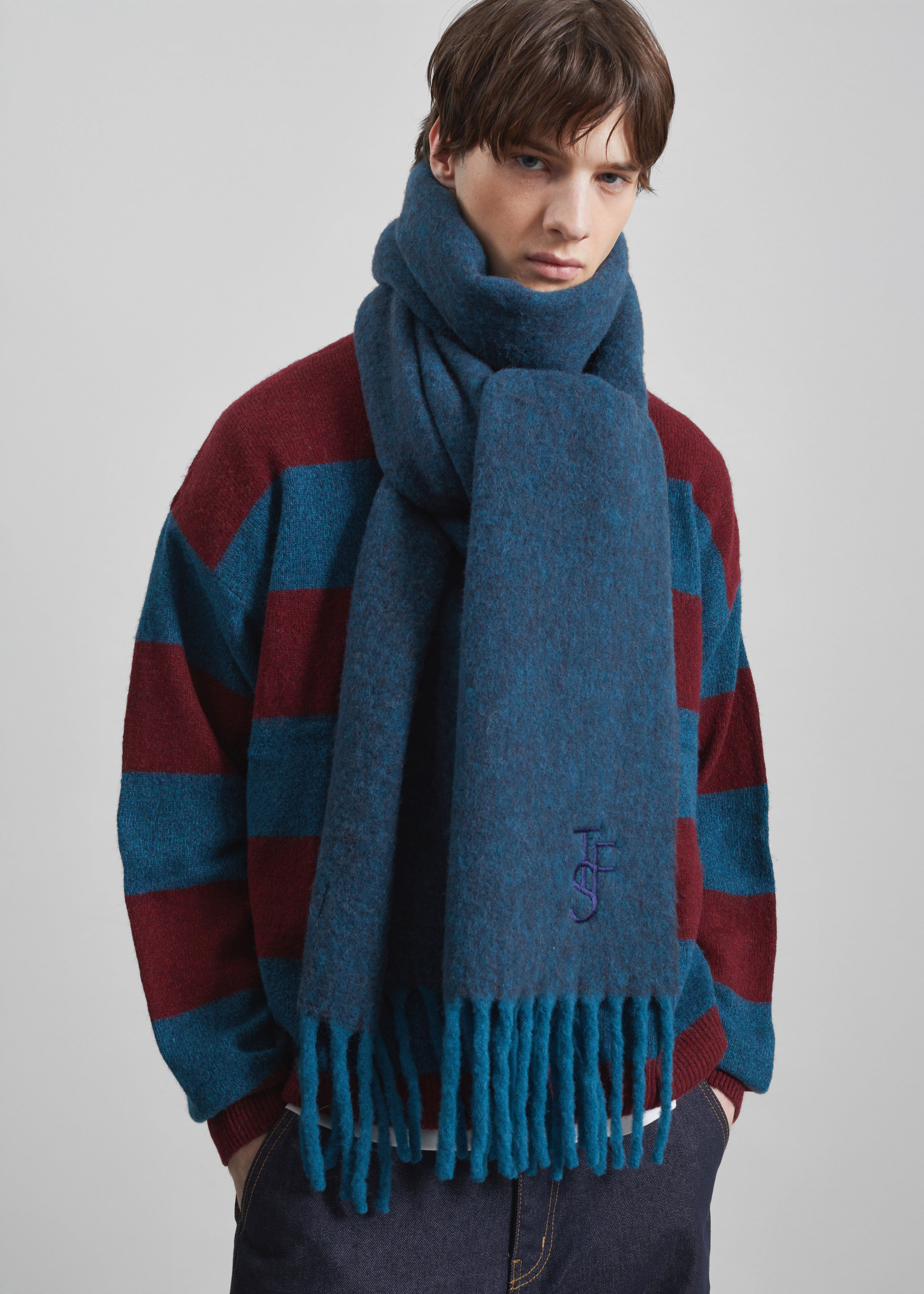 Olari Alpaca Blend Scarf - Navy Melange - 10 - [gender-male]