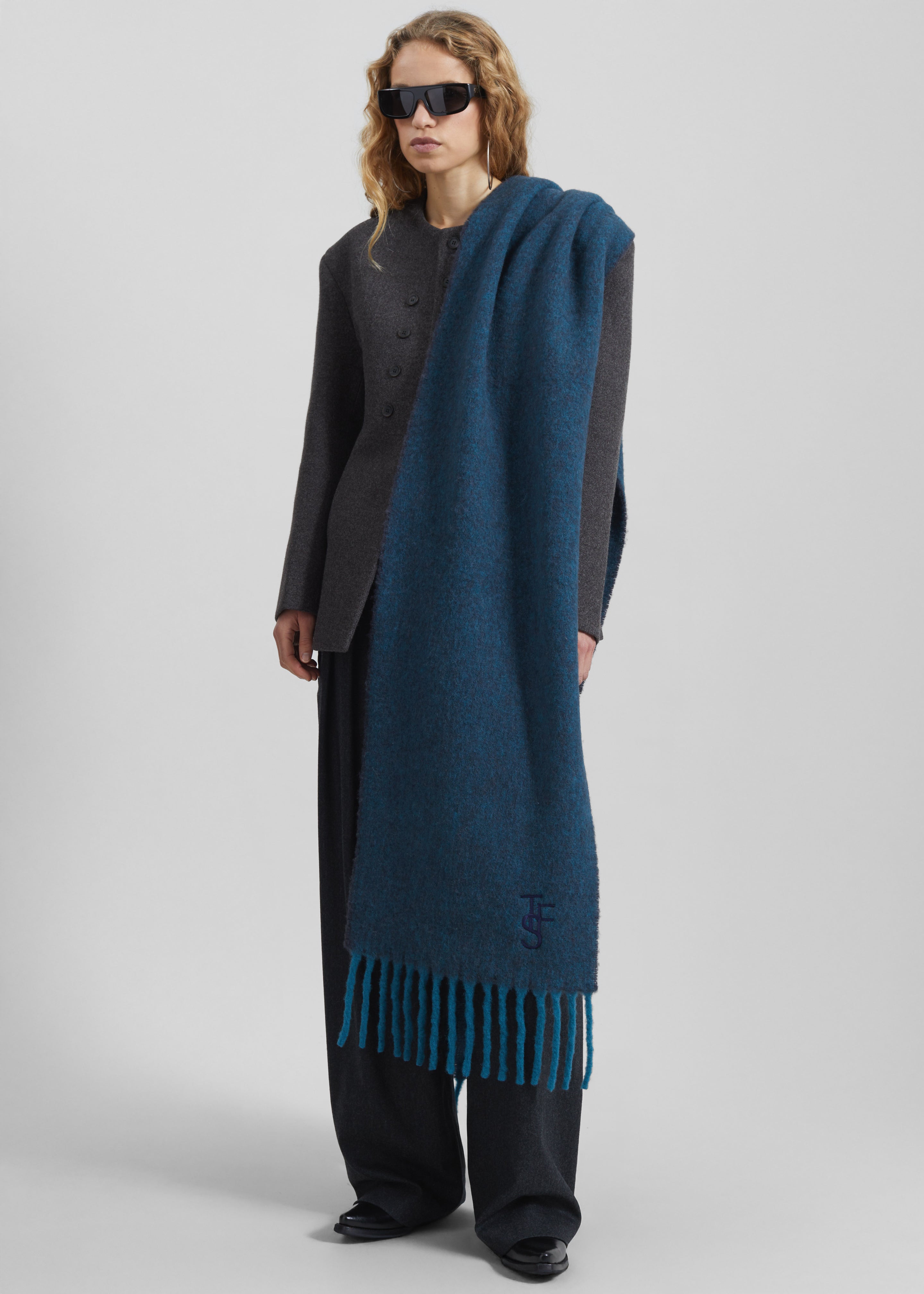 Olari Alpaca Blend Scarf - Navy Melange - 5