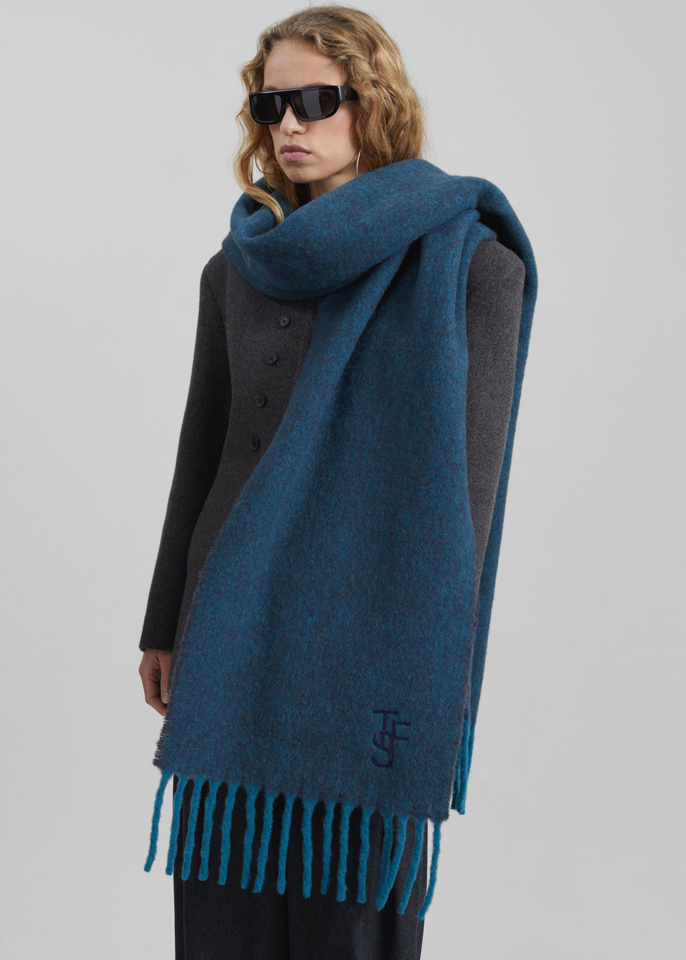 Olari Alpaca Blend Scarf - Navy Melange - 1