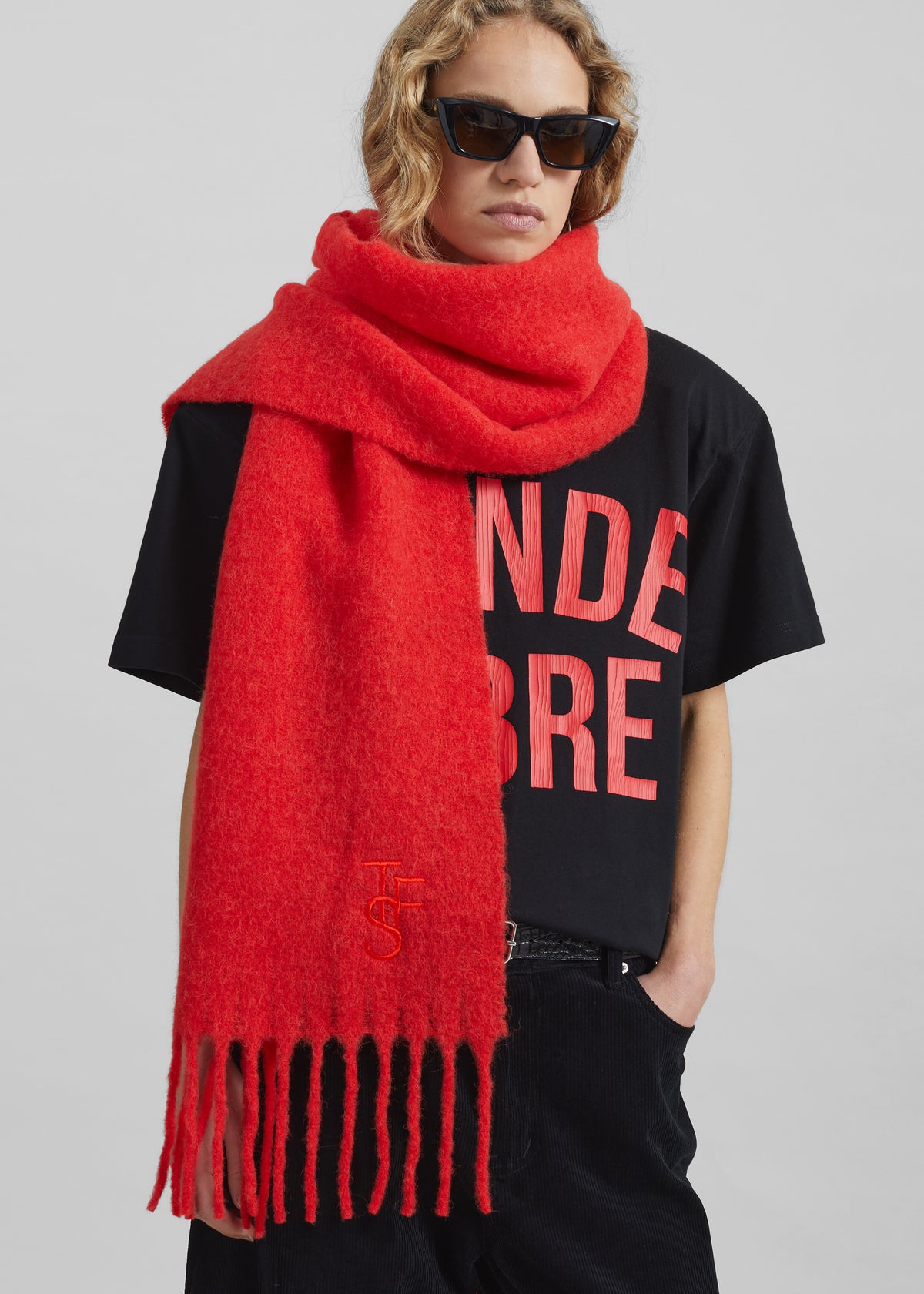 Olari Alpaca Blend Scarf - Red - 1