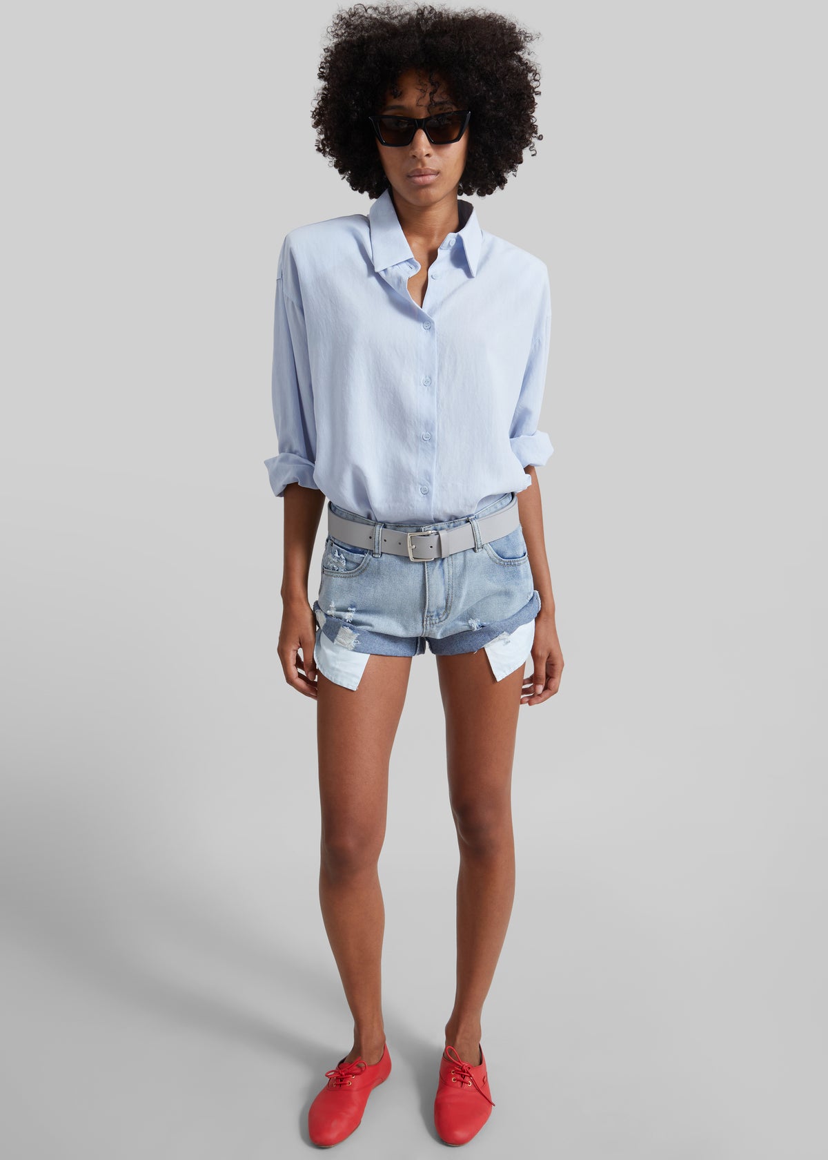 Oleron Distressed Denim Mini Shorts - Light Wash - 1