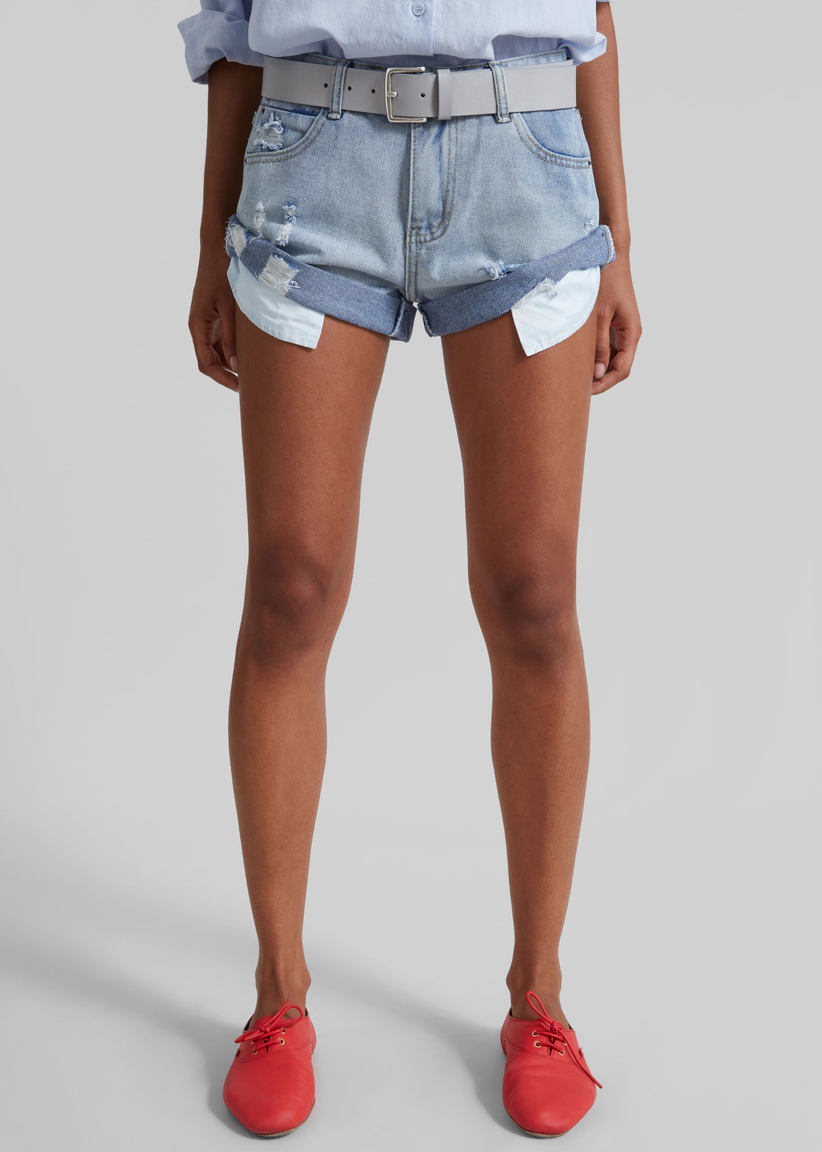 Oleron Distressed Denim Mini Shorts - Light Wash - 4