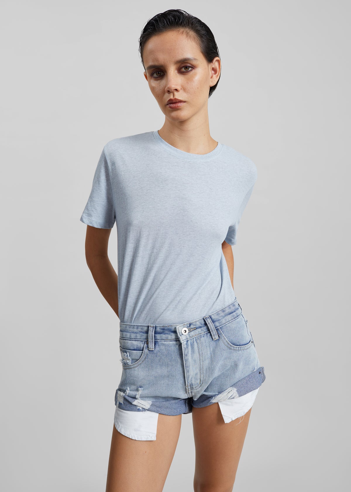 Oleron Distressed Denim Mini Shorts - Light Wash - 6