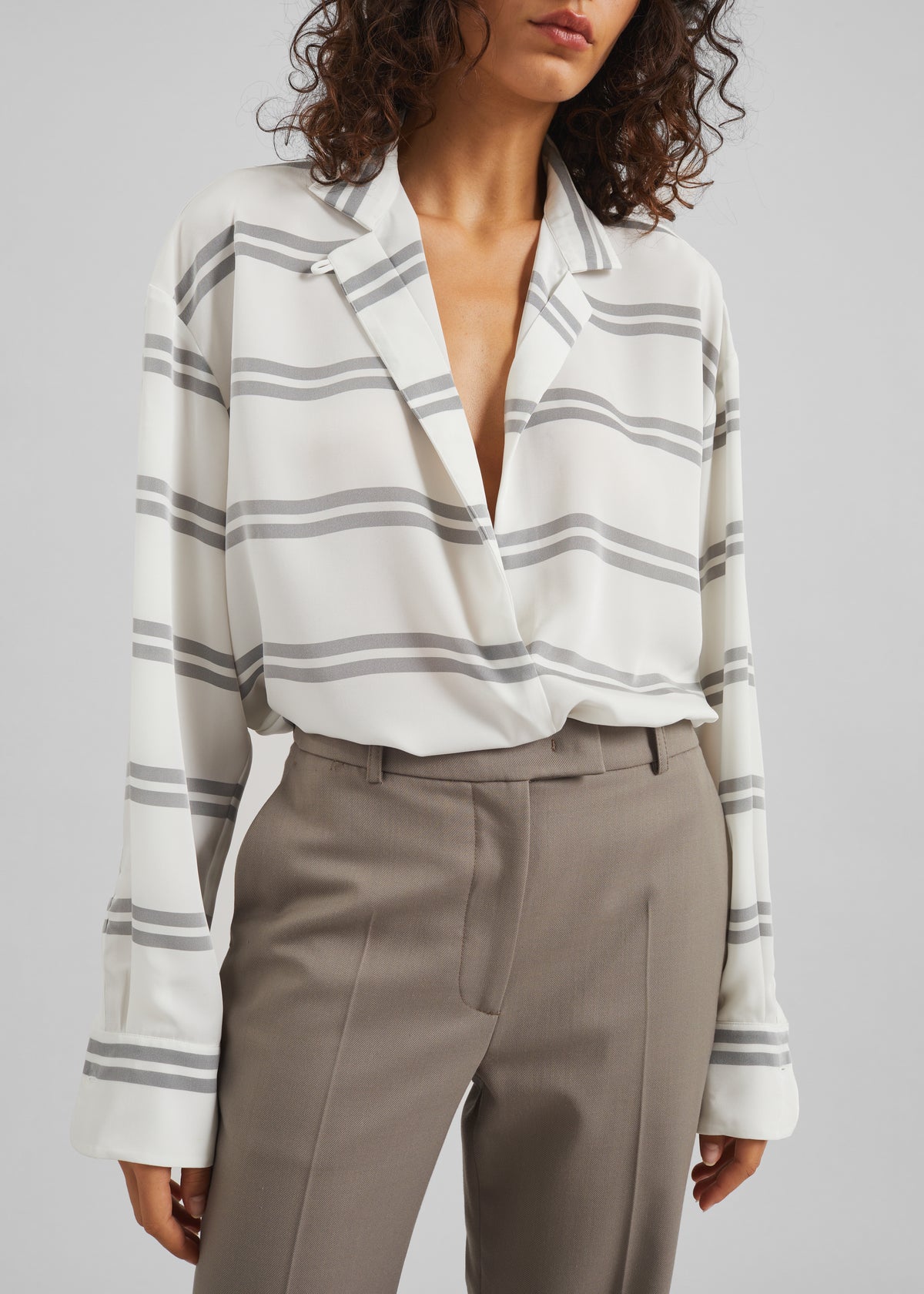 Oletta Blouse - White/Grey Stripe - 3