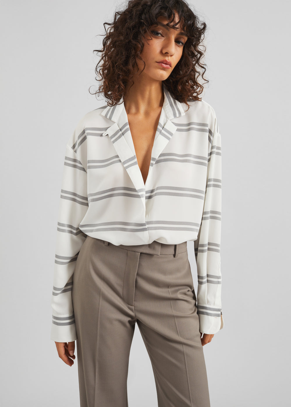 Oletta Blouse - White/Grey Stripe