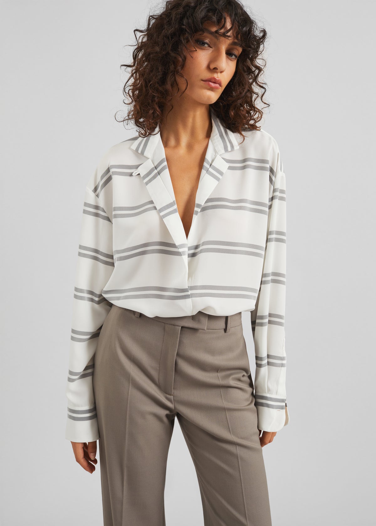 Oletta Blouse - White/Grey Stripe - 1