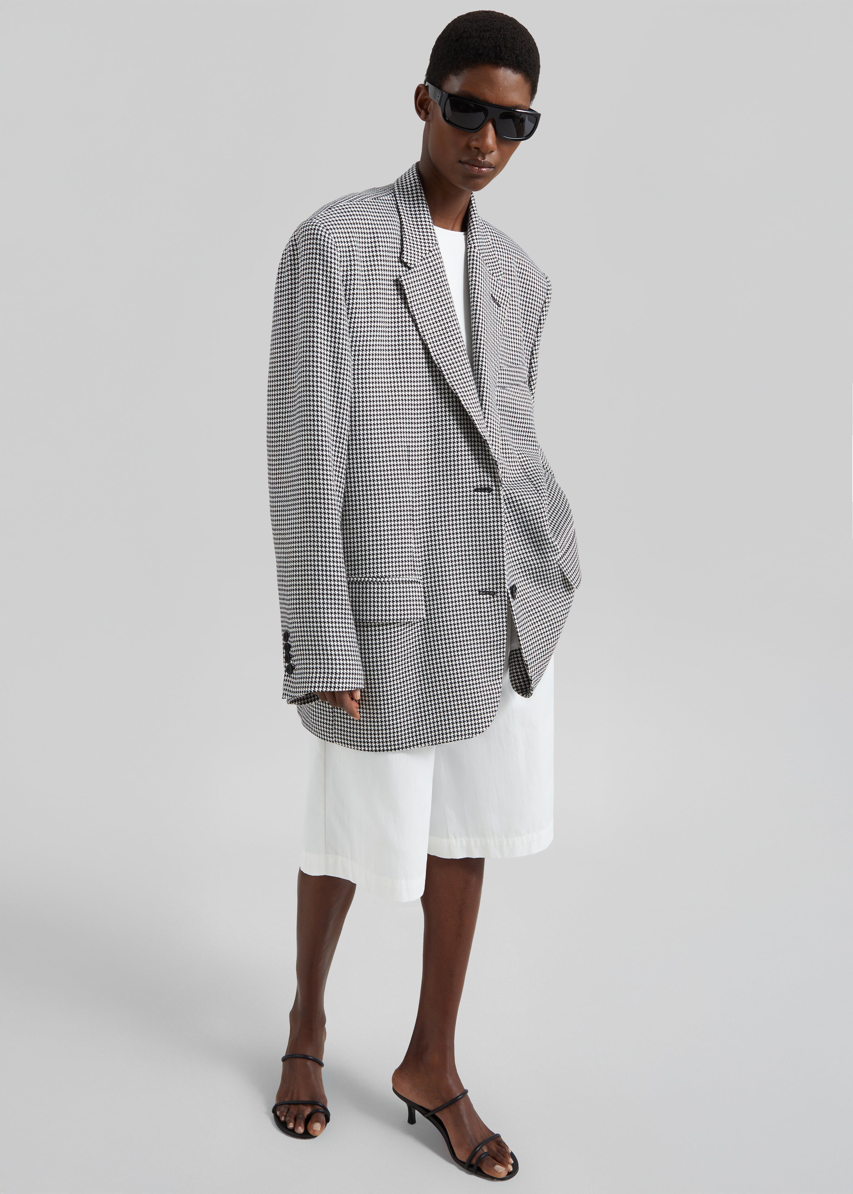 Olivella Oversized Padded Blazer - Black Houndstooth - 8