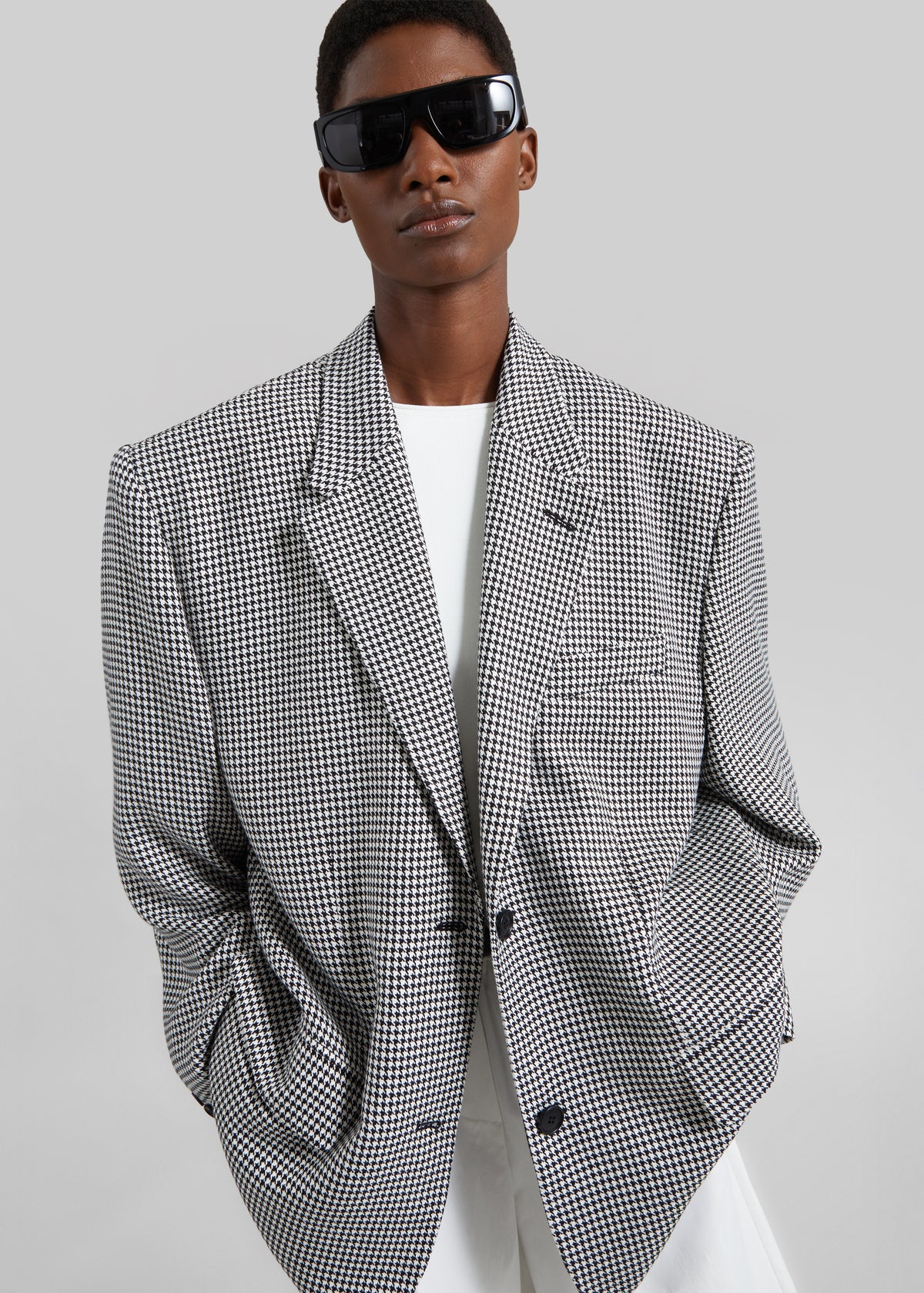 Olivella Oversized Padded Blazer - Black Houndstooth - 6