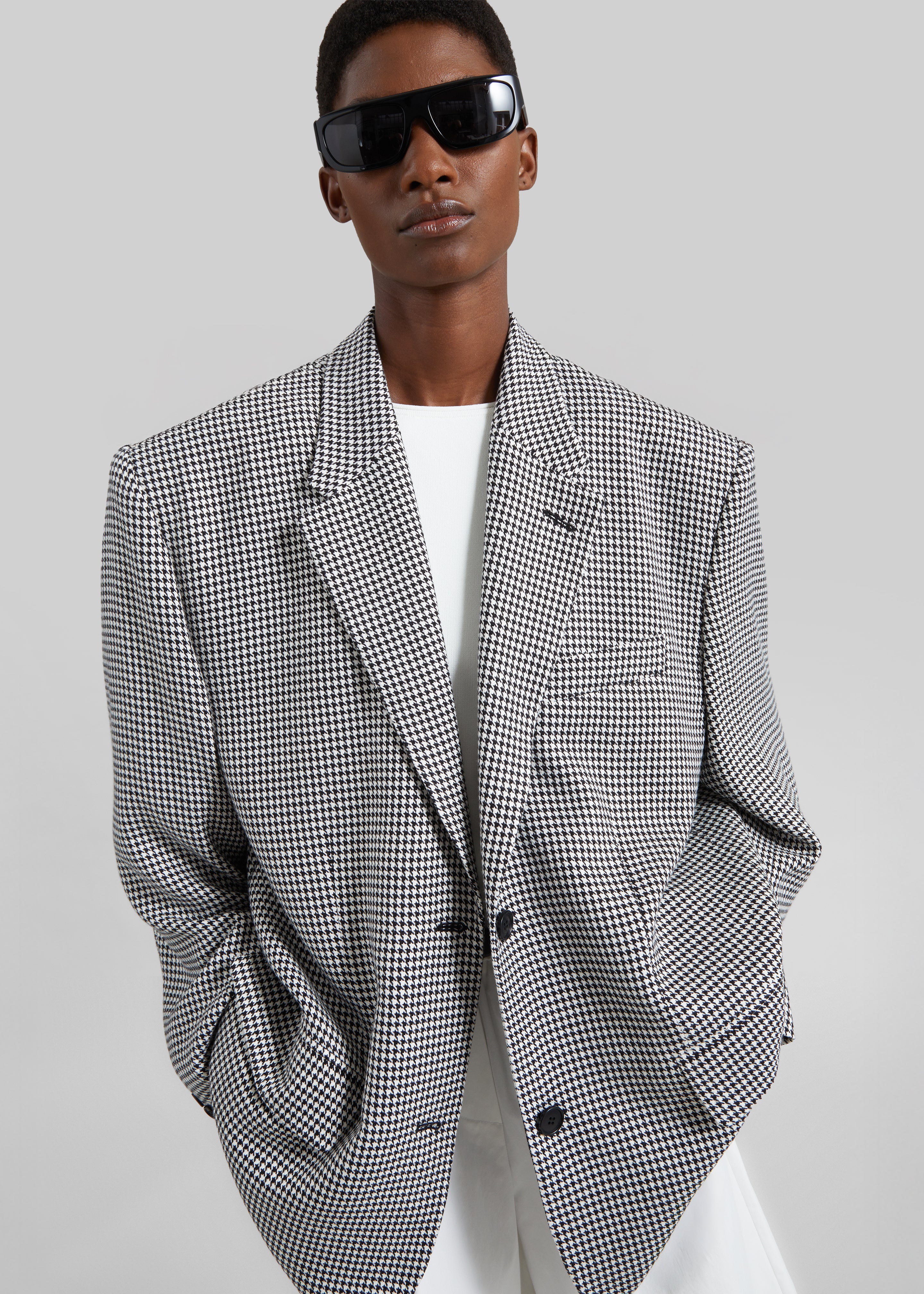 Olivella Oversized Padded Blazer - Black Houndstooth - 6