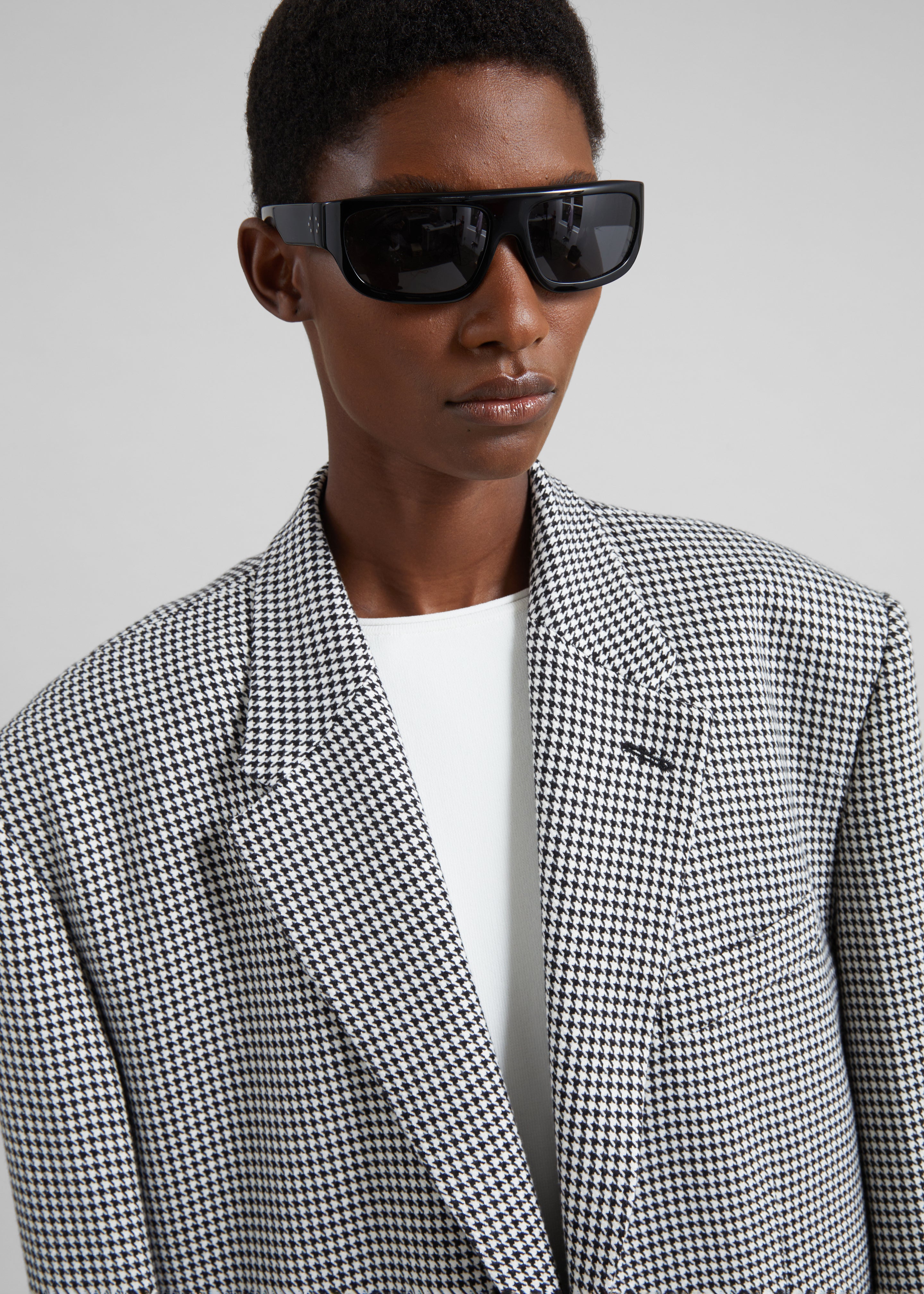 Olivella Oversized Padded Blazer - Black Houndstooth - 4