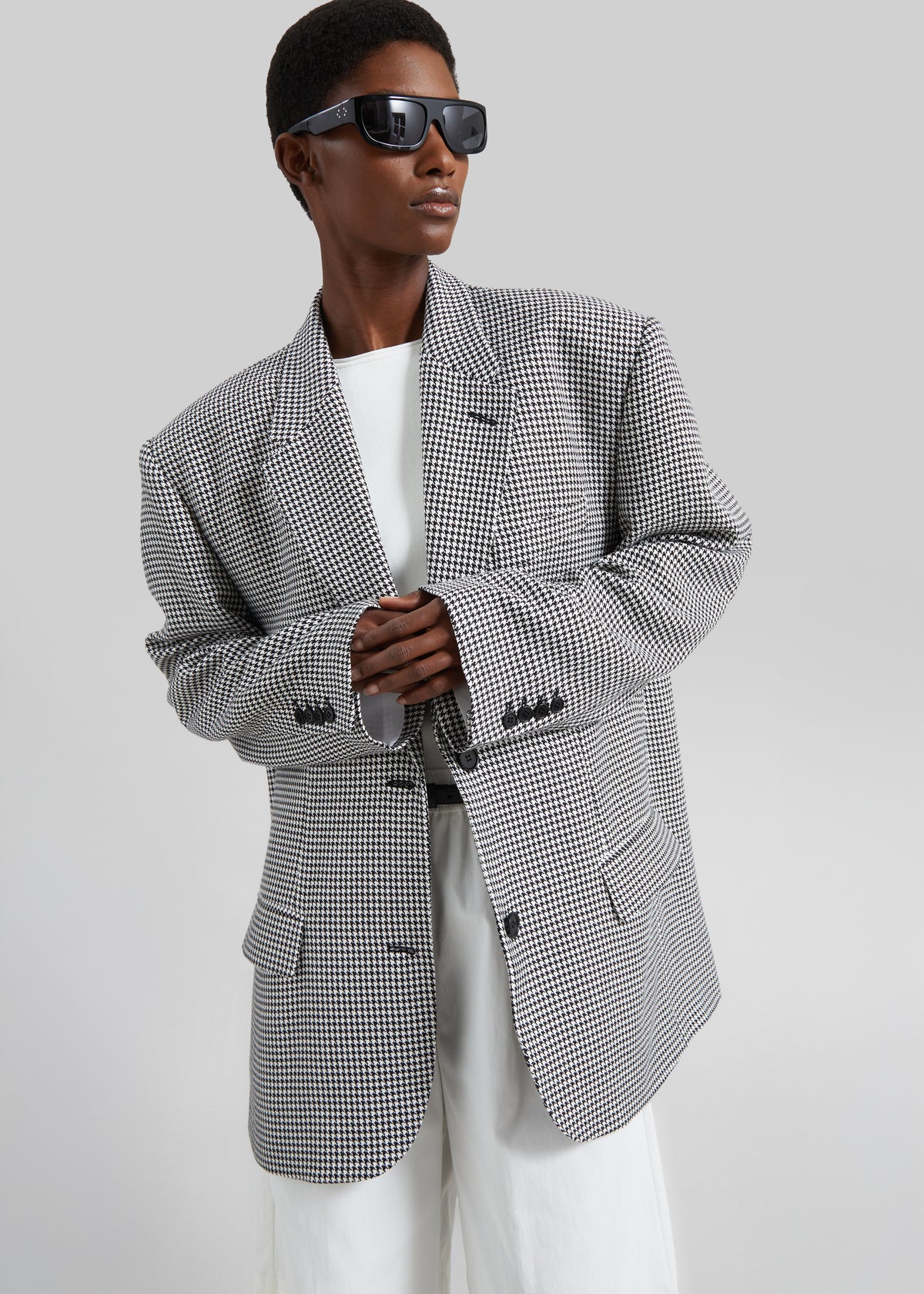 Olivella Oversized Padded Blazer - Black Houndstooth - 7