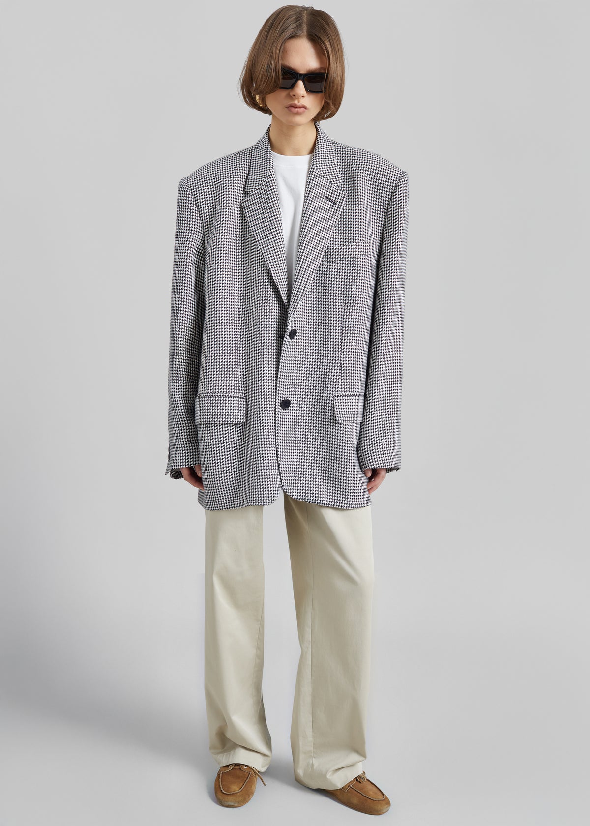 Olivella Oversized Padded Blazer - Black Houndstooth - 1