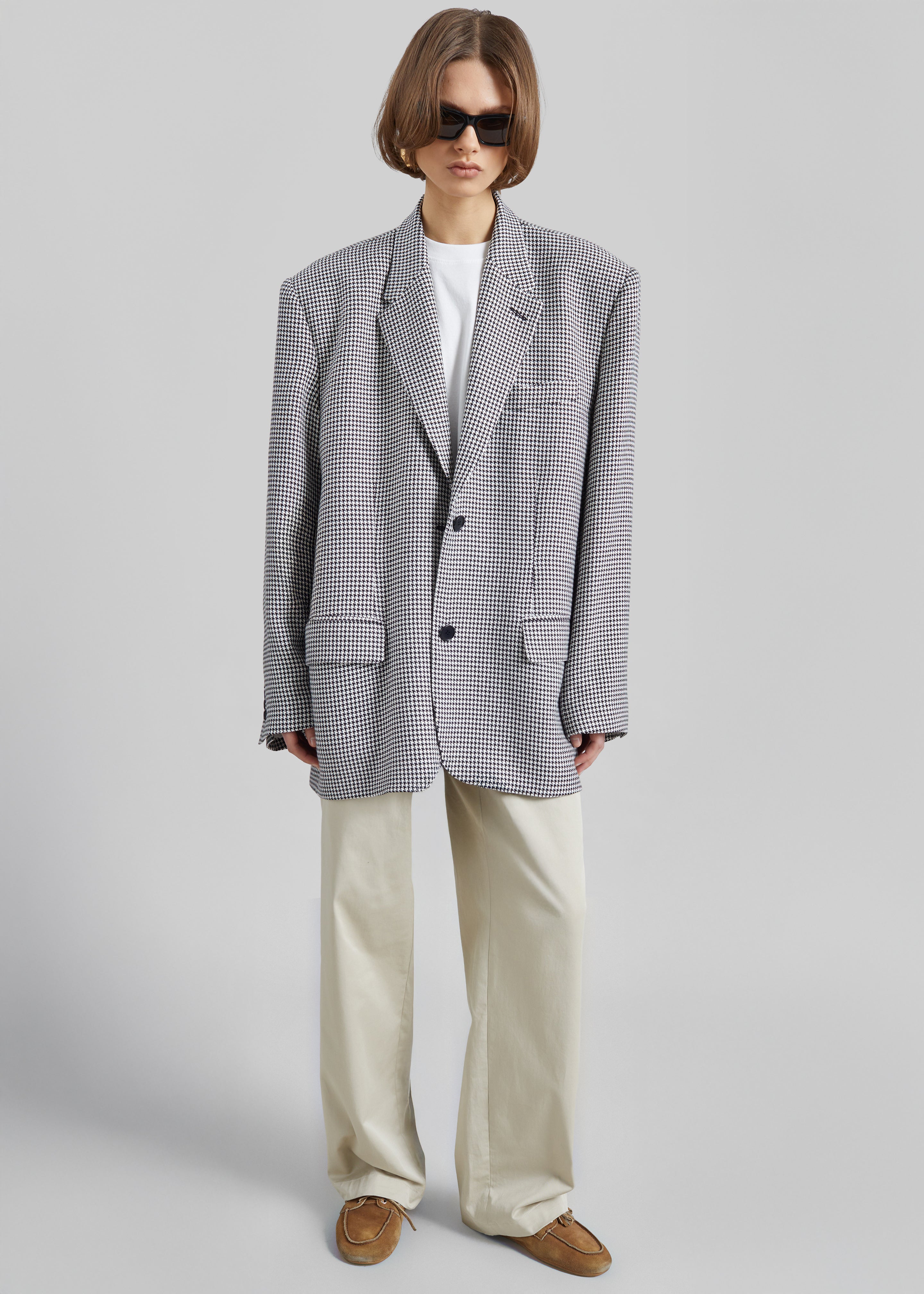 Olivella Oversized Padded Blazer - Black Houndstooth - 1