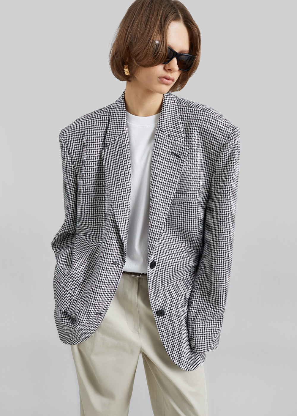 Olivella Oversized Padded Blazer - Black Houndstooth - 1