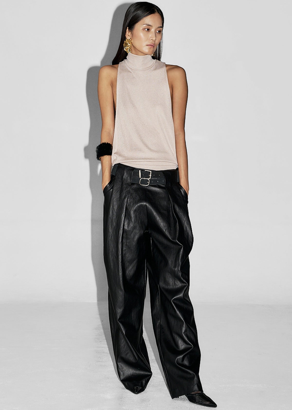 Olivet Faux Leather Trousers - Black - 2