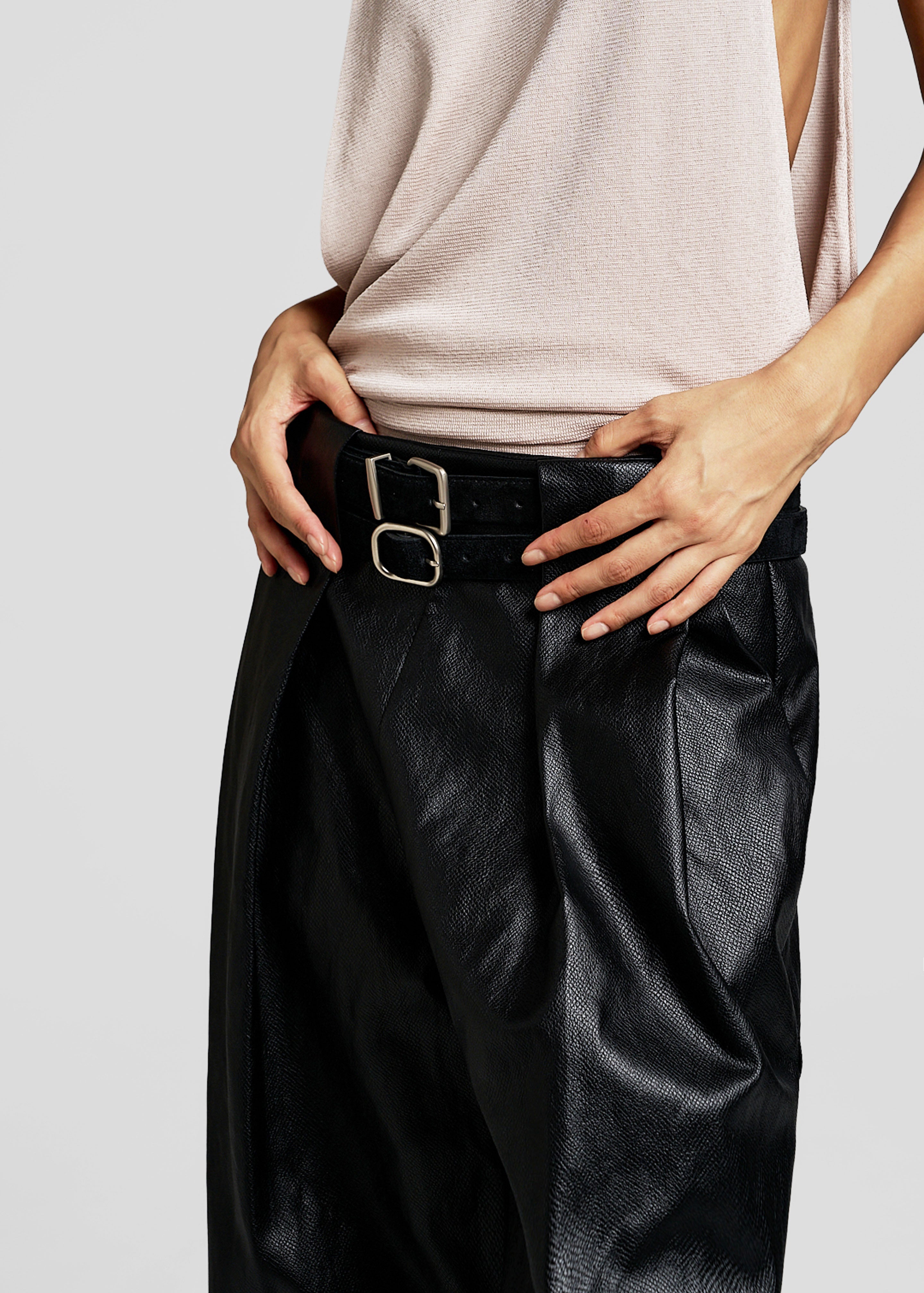 Olivet Faux Leather Trousers - Black - 6