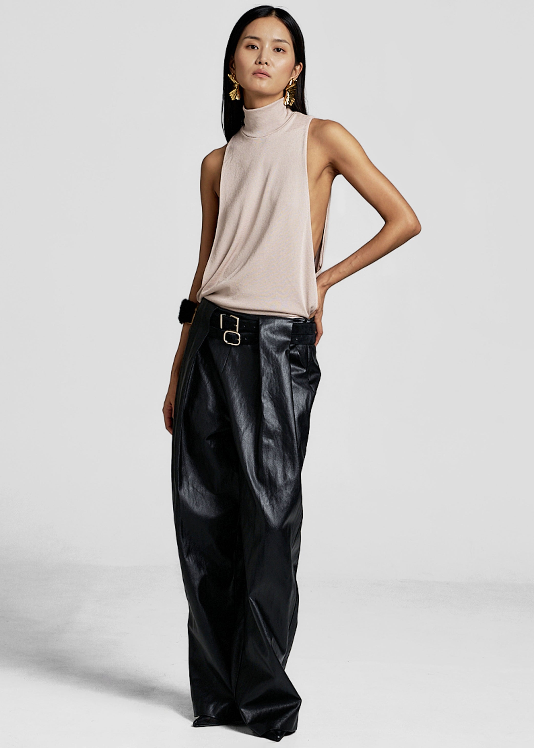 Shop the look image for Olivet Faux Leather Trousers - Black