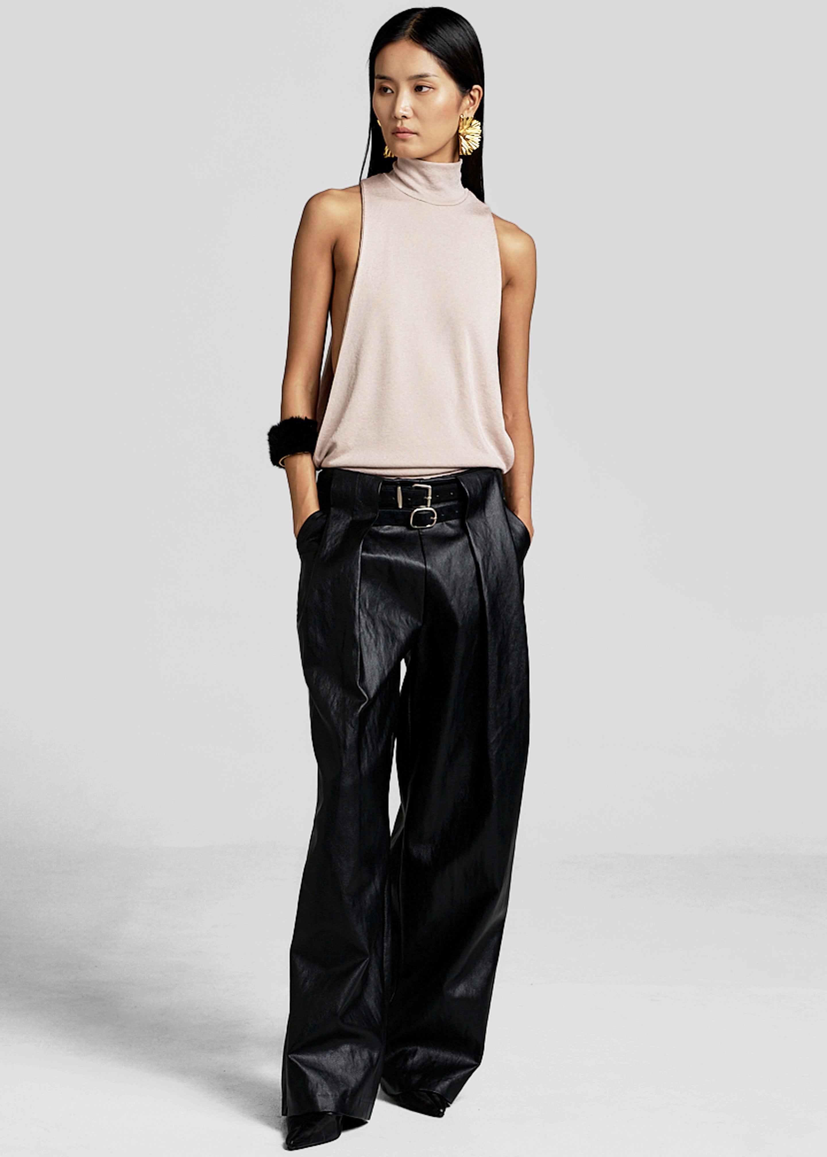 Olivet Faux Leather Trousers - Black - 7