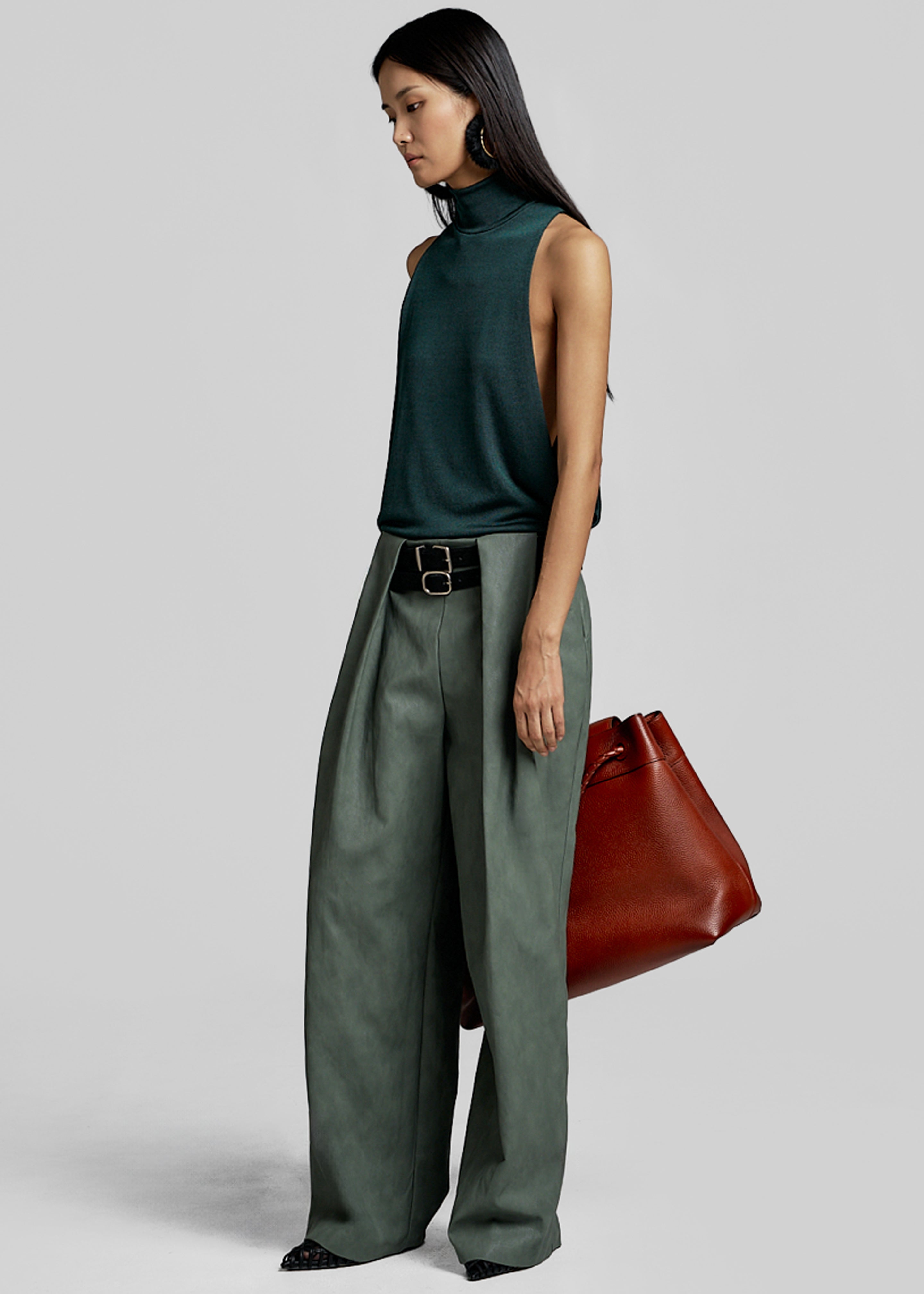 Olivet Faux Leather Trousers - Moss Green – The Frankie Shop