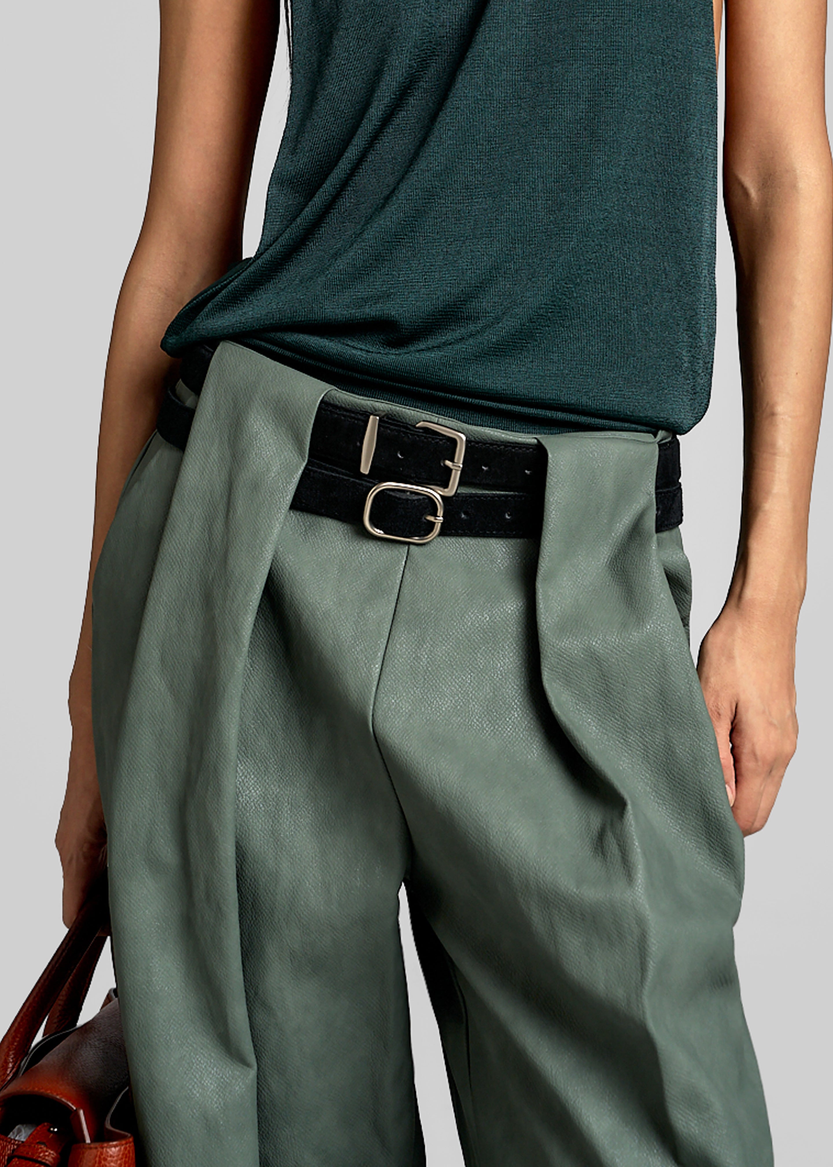 Olivet Faux Leather Trousers - Moss Green - 3