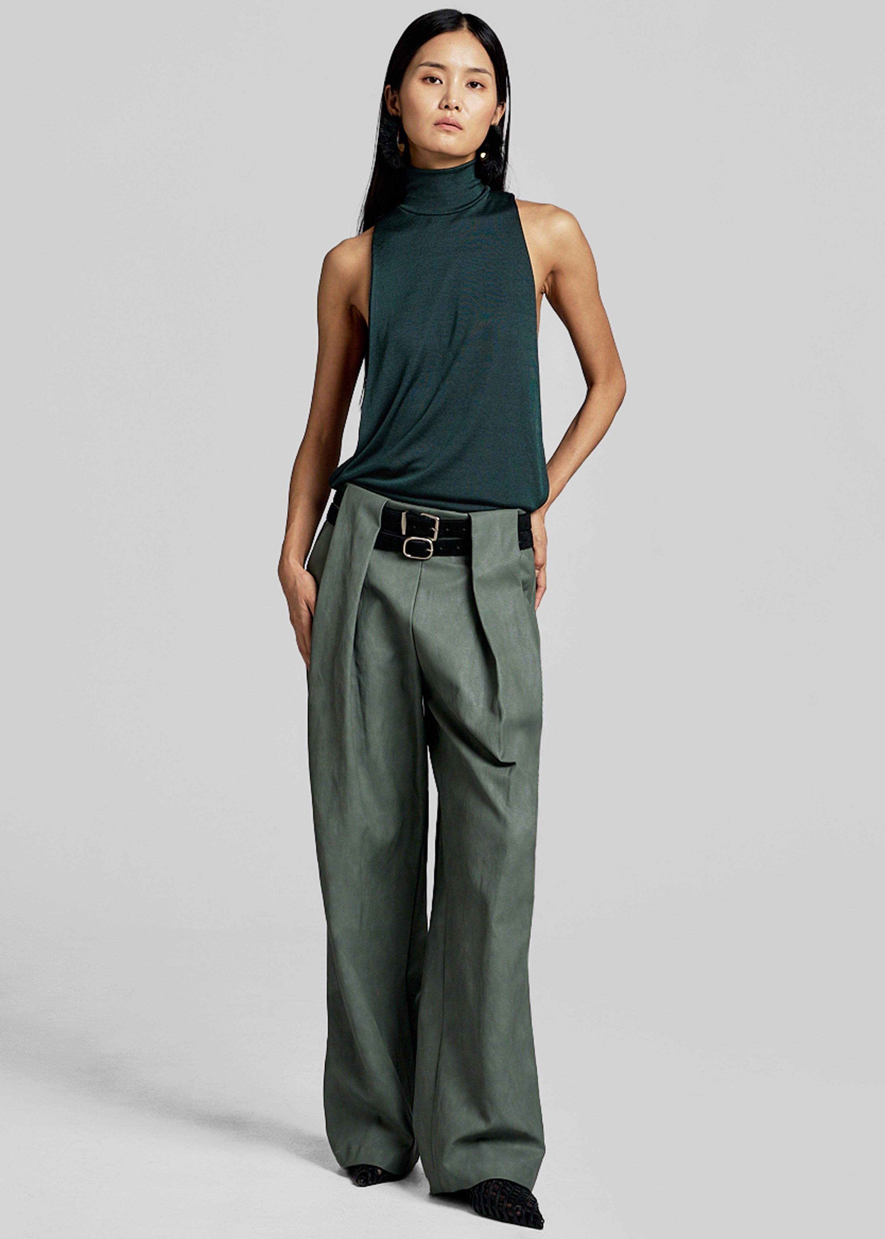 Olivet Faux Leather Trousers - Moss Green - 5