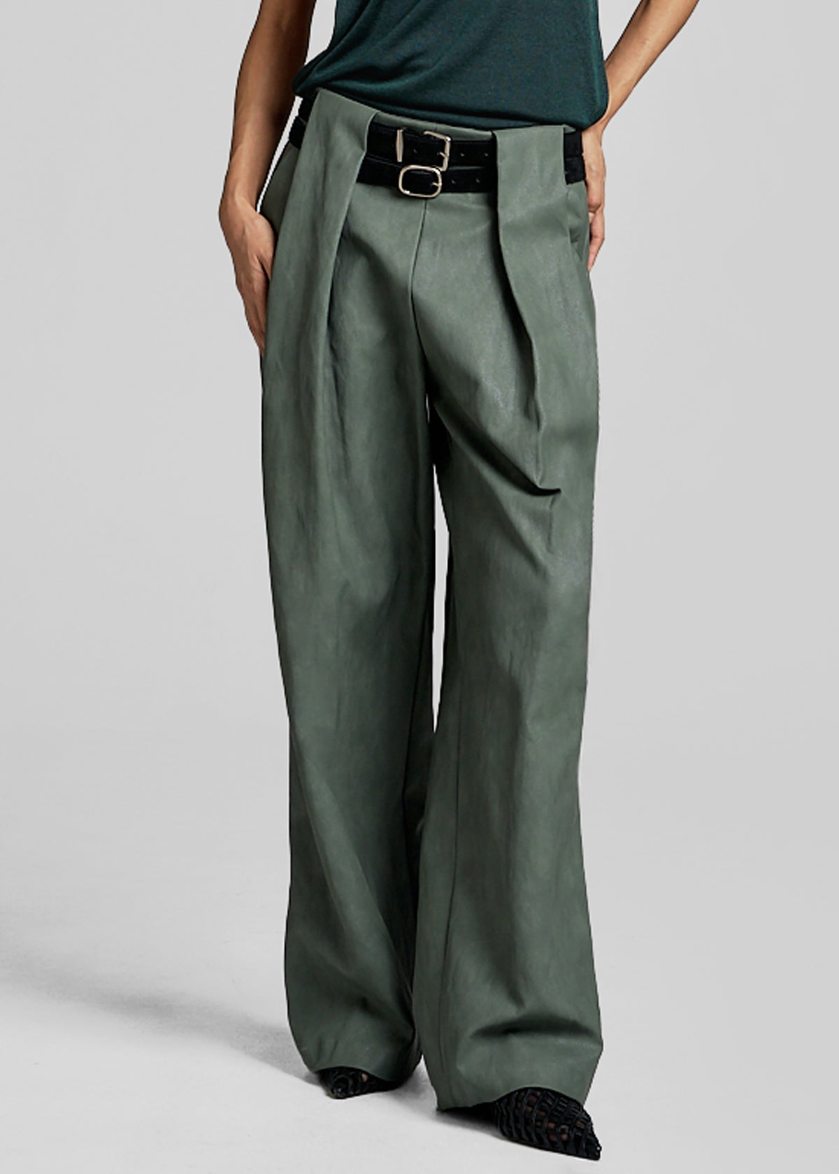 Olivet Faux Leather Trousers - Moss Green - 2