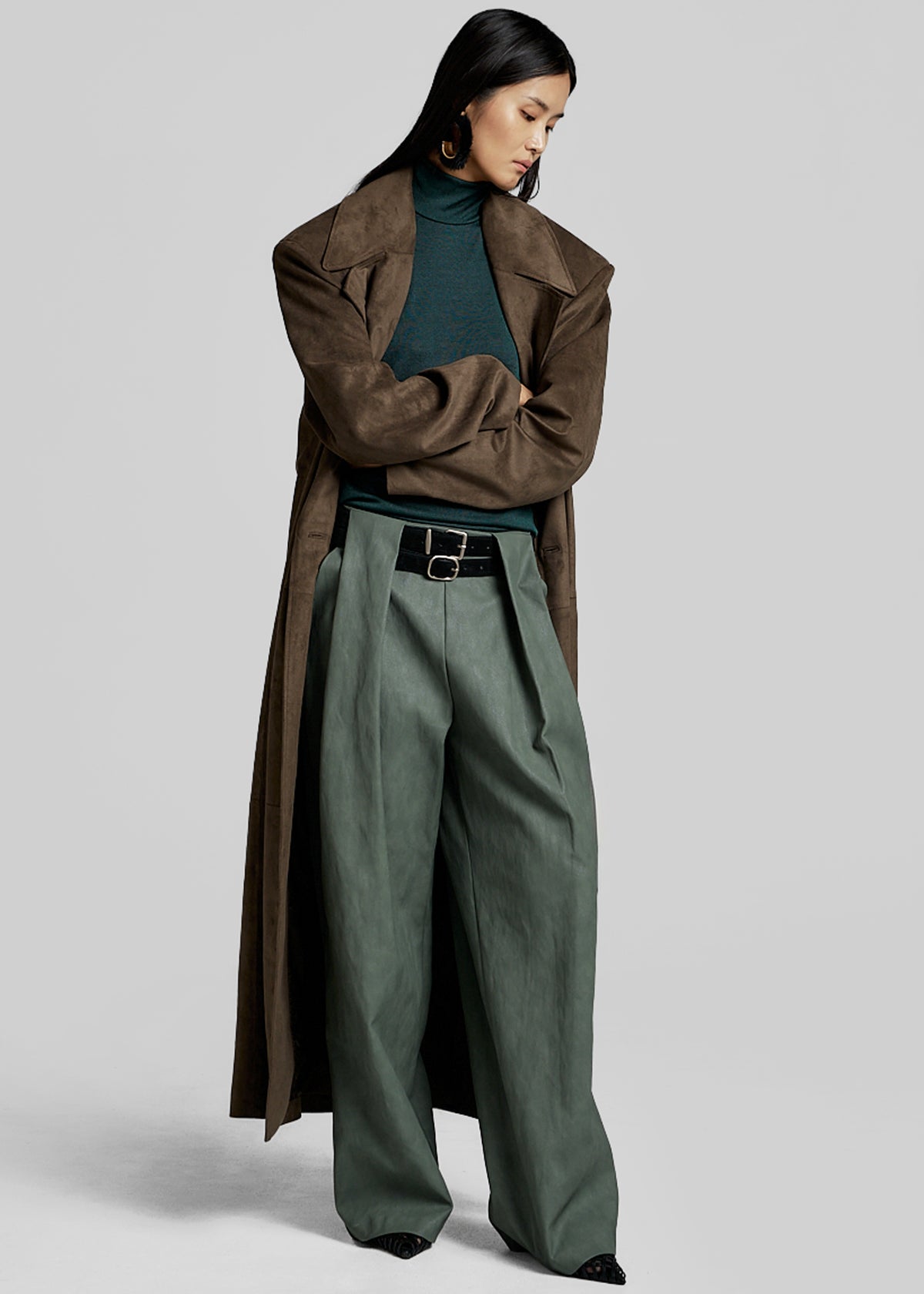 Olivet Faux Leather Trousers - Moss Green - 6