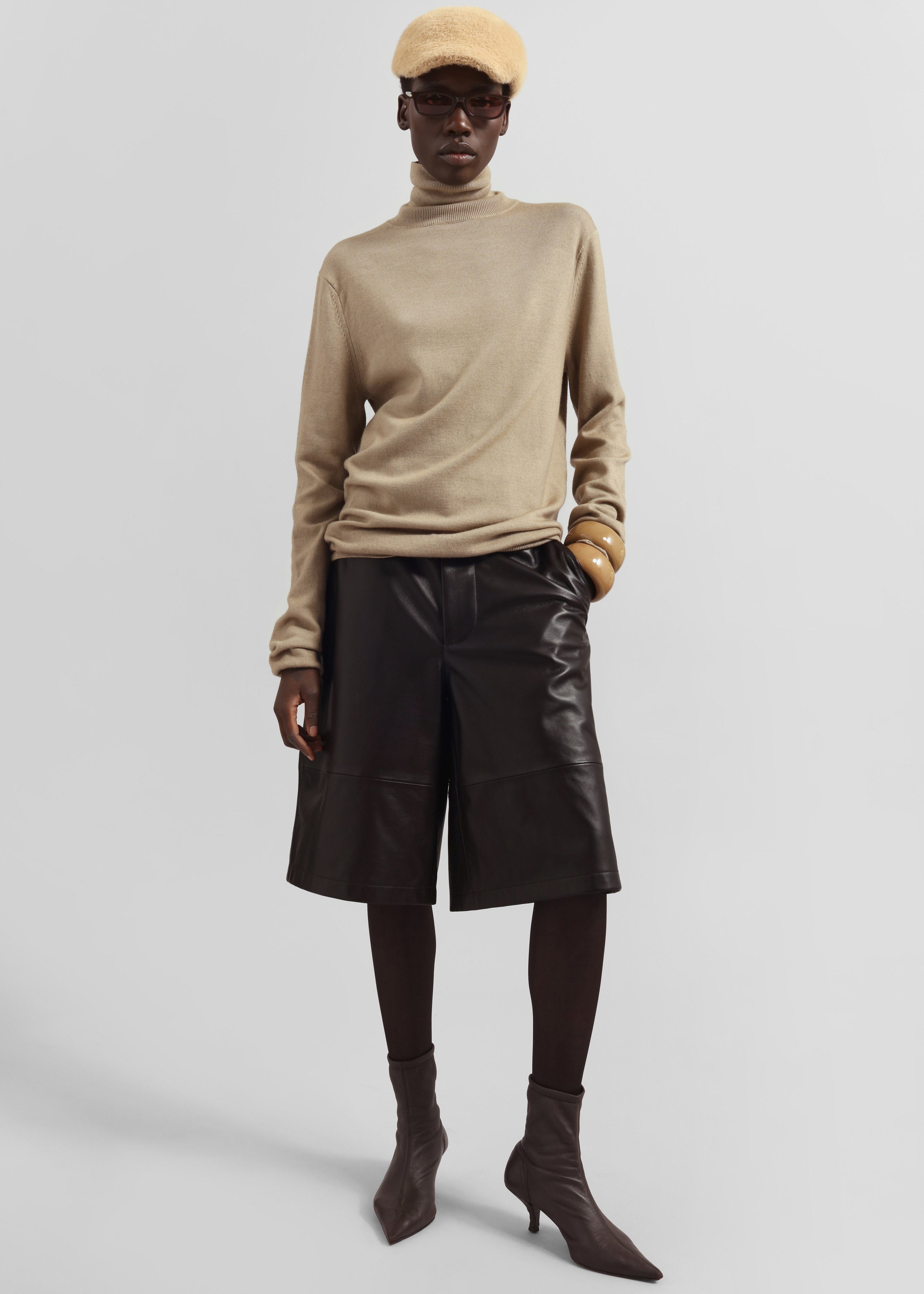 Olivia Leather Bermuda Shorts - Dark Brown - 8