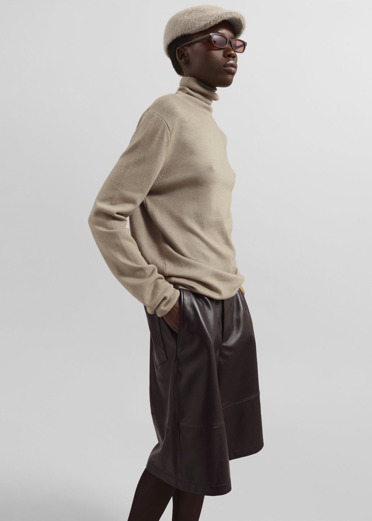 Olivia Leather Bermuda Shorts - Dark Brown - 5