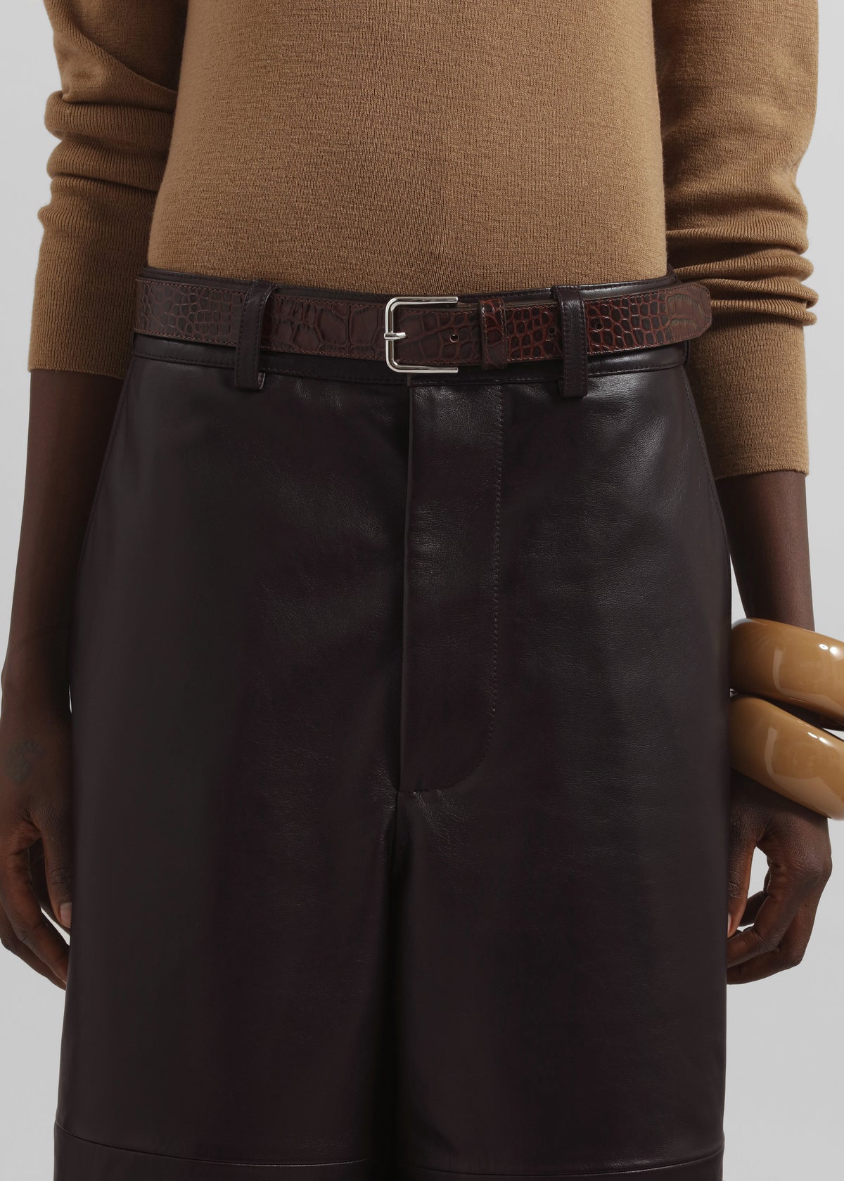 Olivia Leather Bermuda Shorts - Dark Brown - 4
