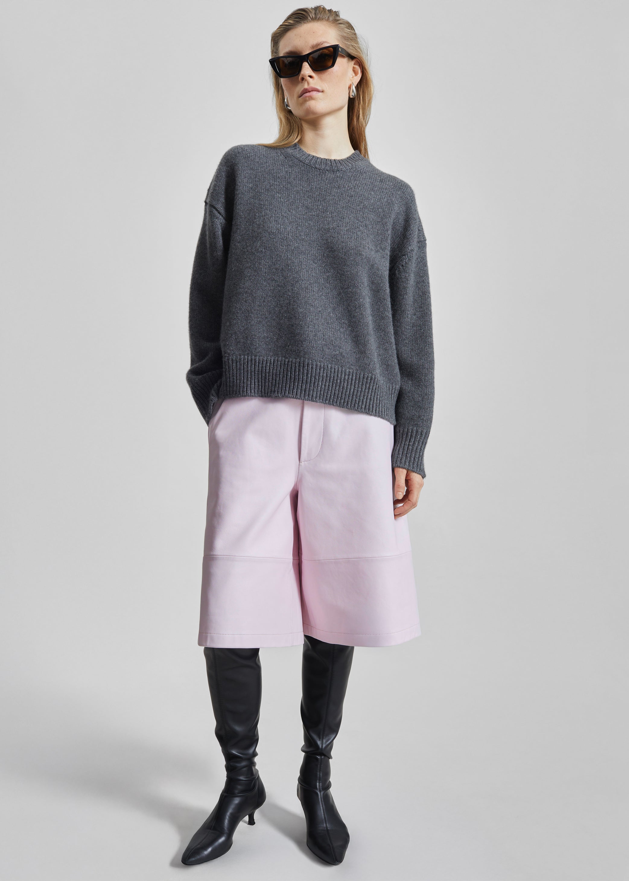 Shop the look image for Olivia Leather Bermuda Shorts - Faded Pink