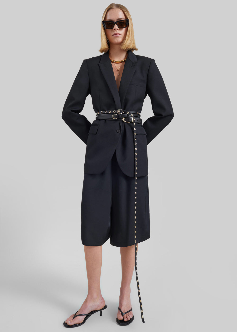 Olyne Satin Wide Bermuda Shorts - Black - 1