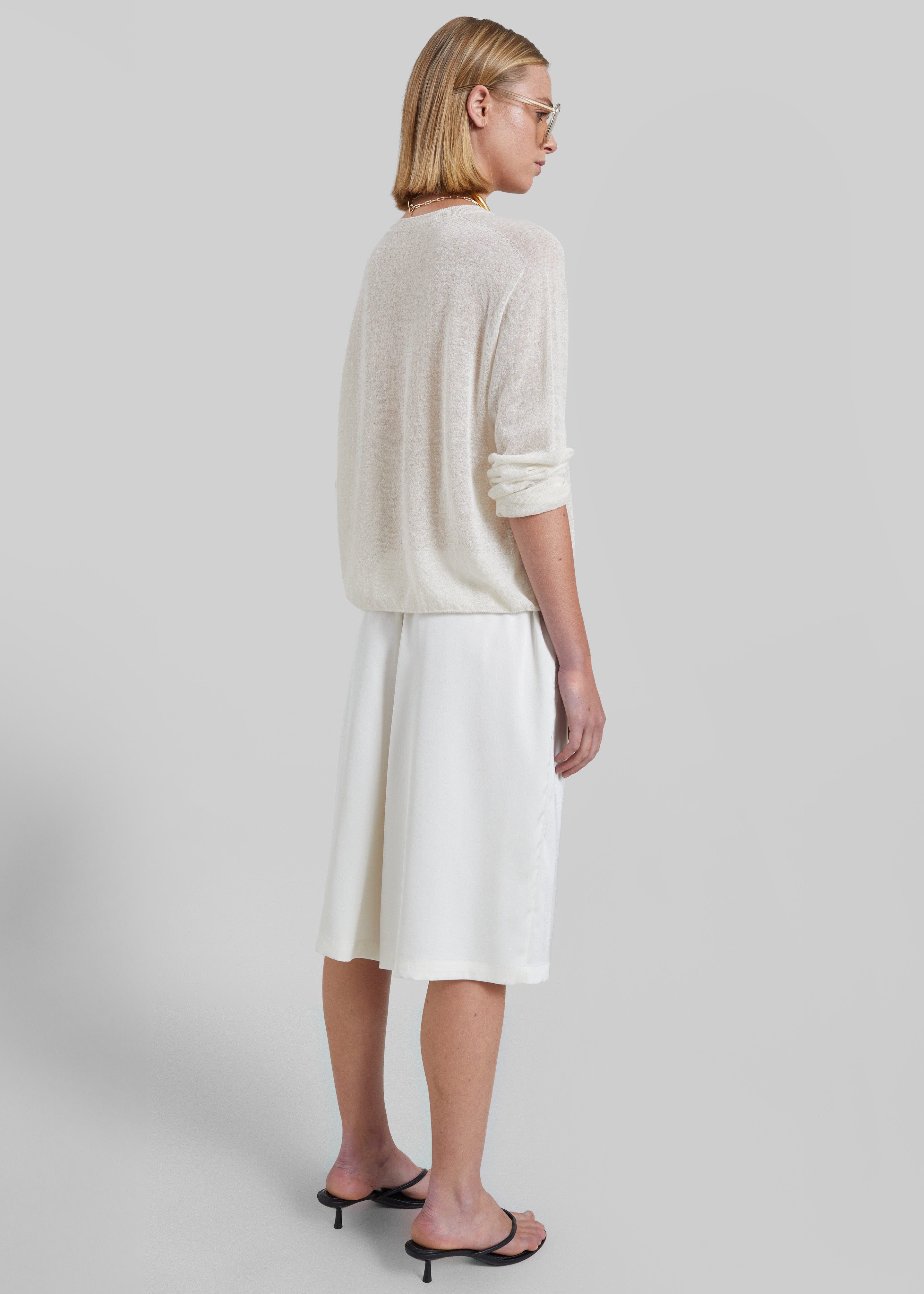 Olyne Satin Wide Bermuda Shorts - Ivory - 6