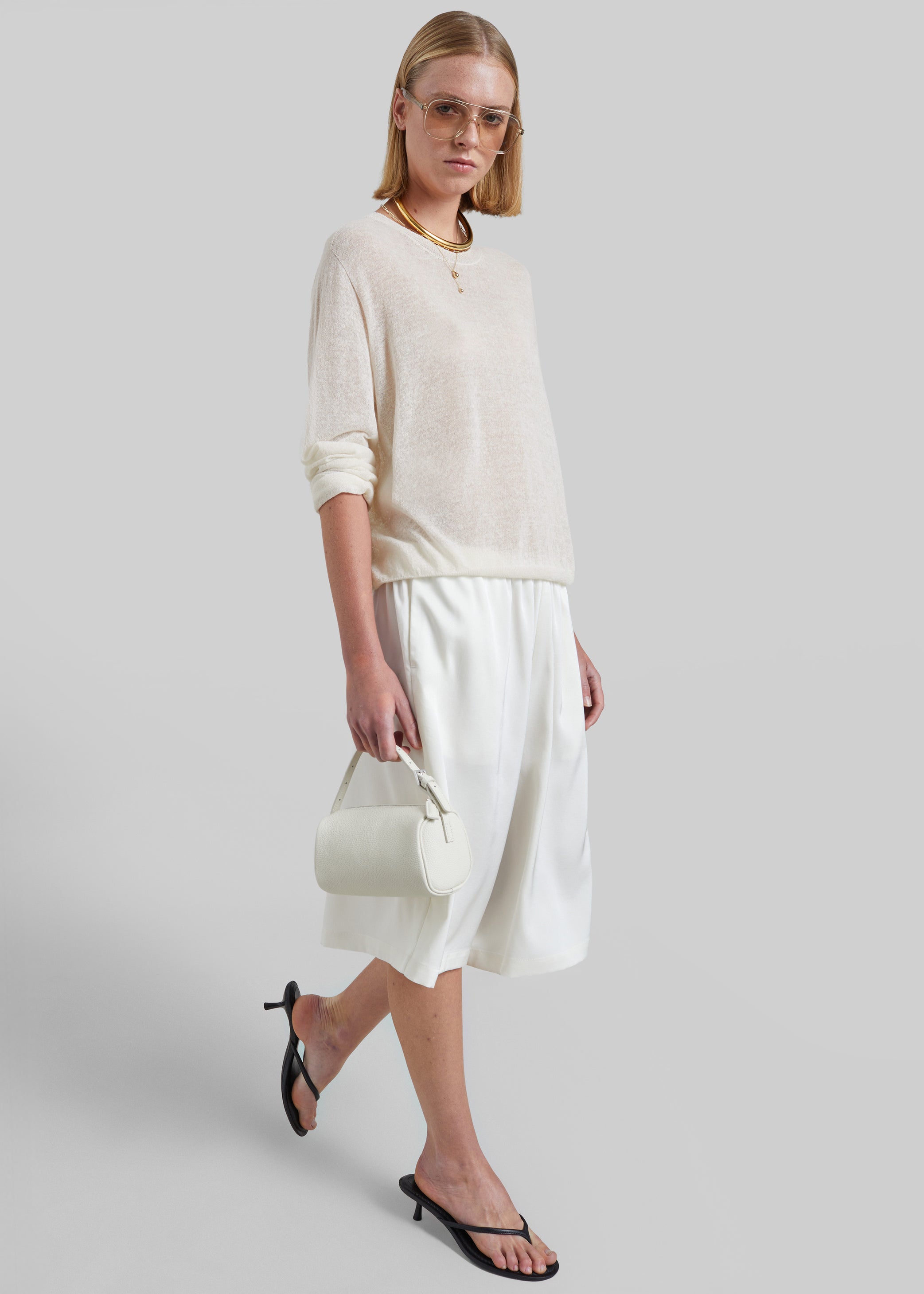 Shop the look image for Olyne Satin Wide Bermuda Shorts - Ivory