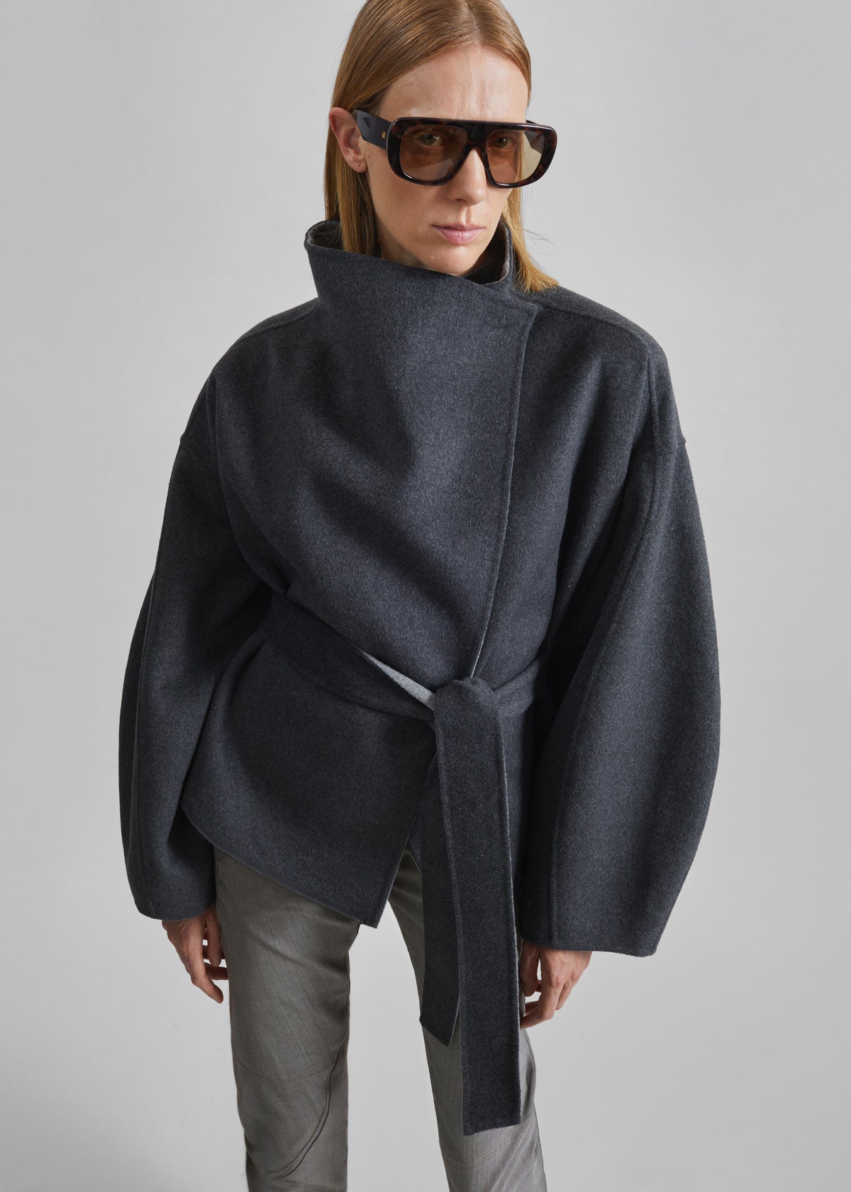 Onelle Wool Reversible Short Coat - Grey - 1