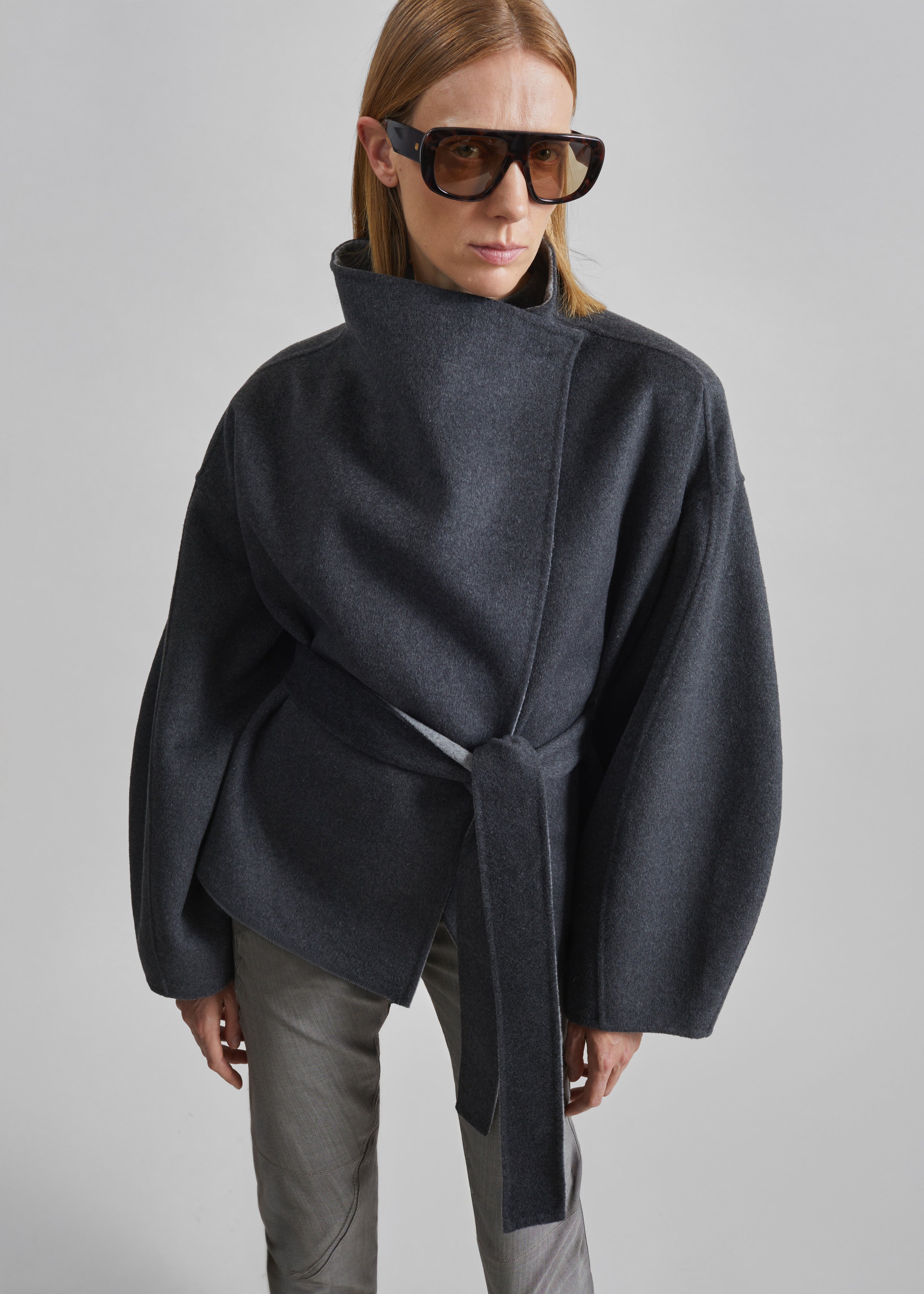 Onelle Wool Reversible Short Coat - Grey - 1