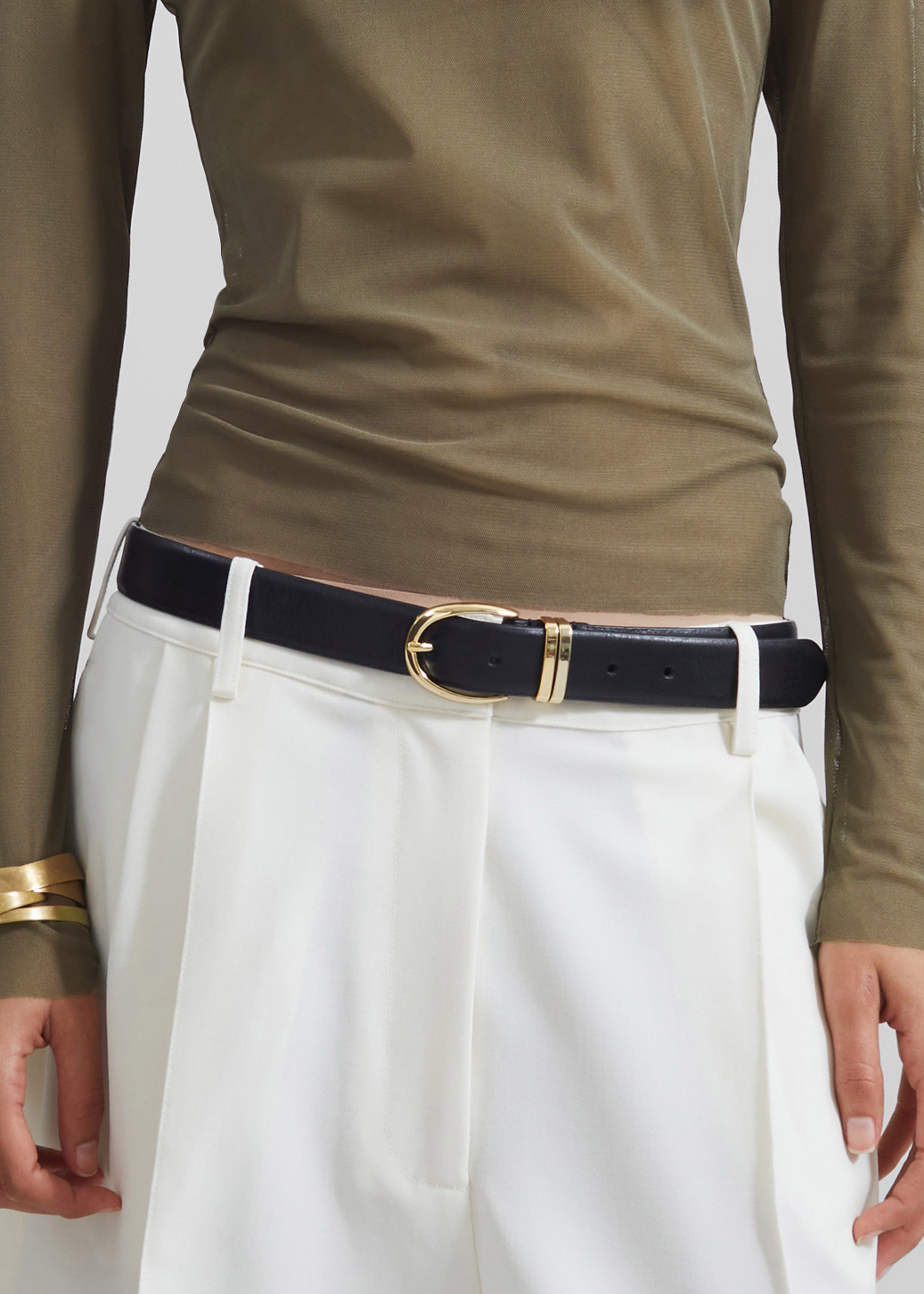 Ora Leather Belt - Black/Gold - 5