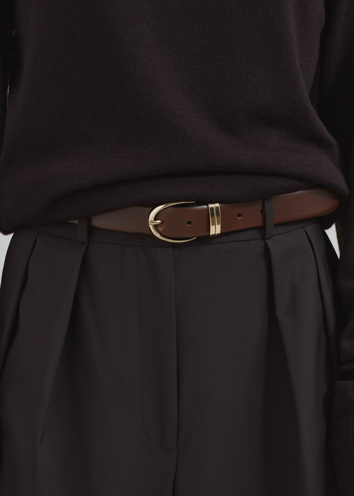 Ora Leather Belt - Brown/Gold The Frankie Shop Ora Leather Belt - Brown/Gold The Frankie Shop