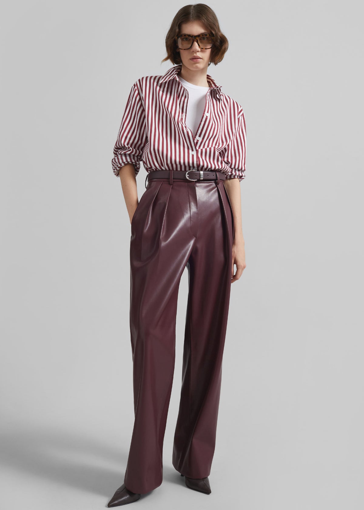 Ora Leather Belt - Plum/Silver - 6