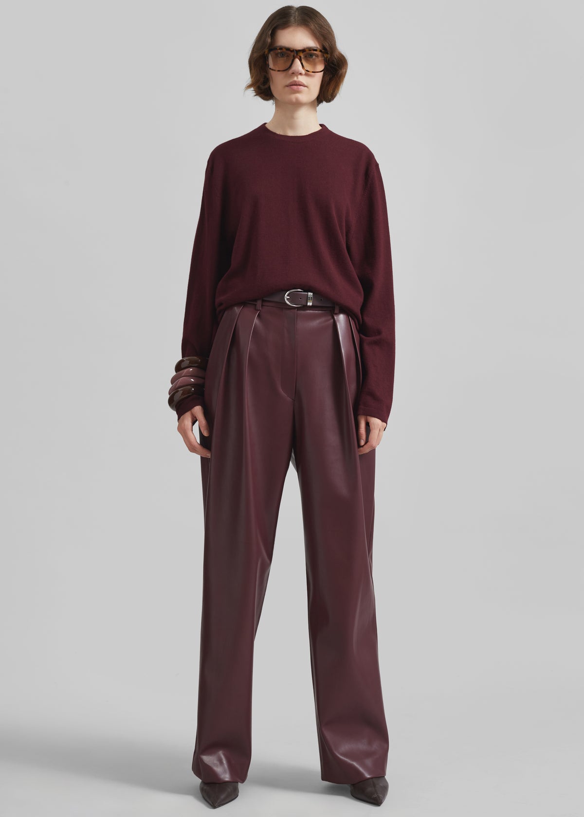 Ora Leather Belt - Plum/Silver - 9