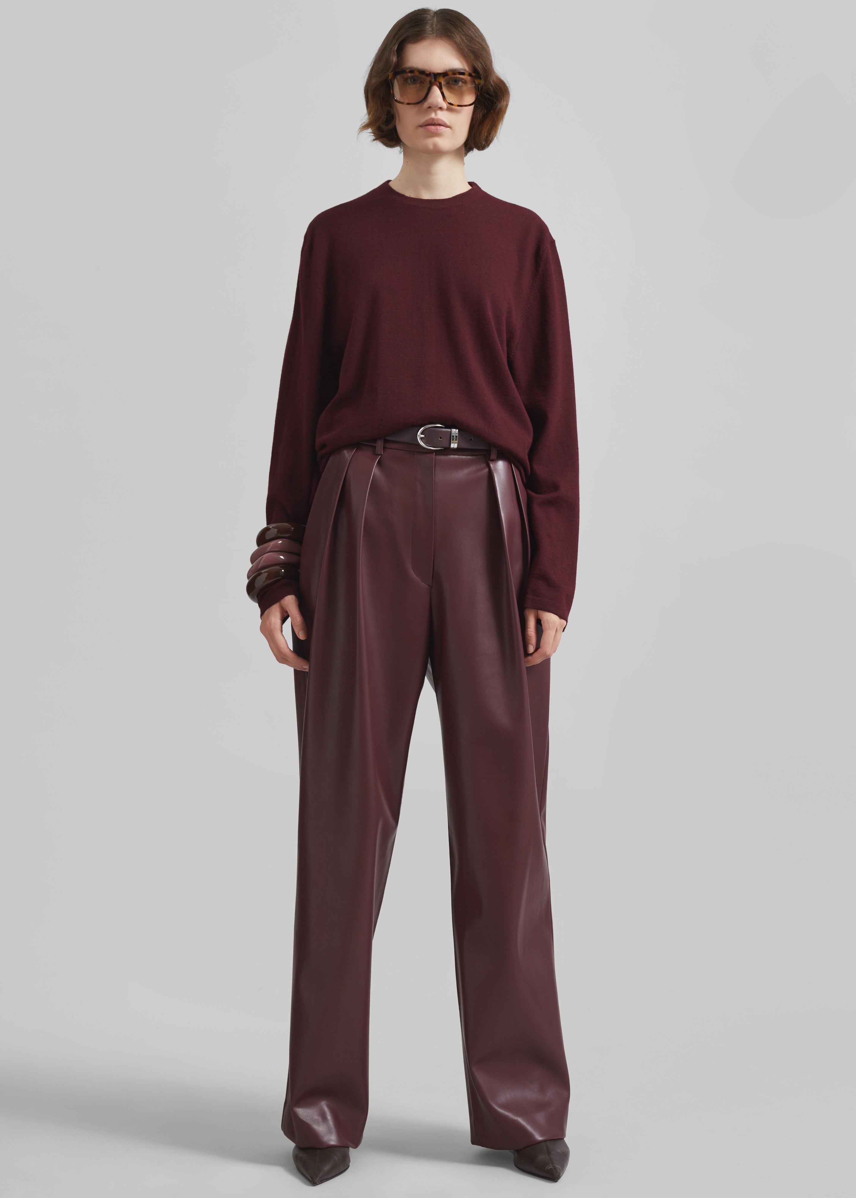 Ora Leather Belt - Plum/Silver - 9