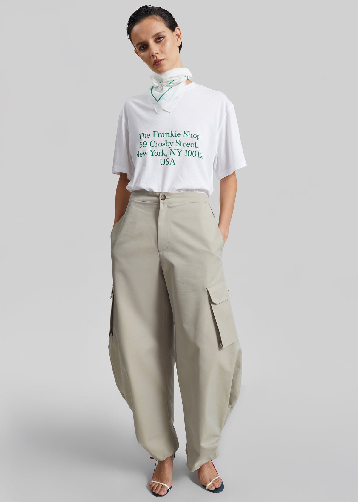 Oris Silk Scarf - White/Green - 5