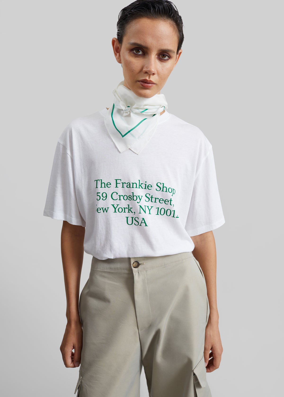 Oris Silk Scarf - White/Green - 4