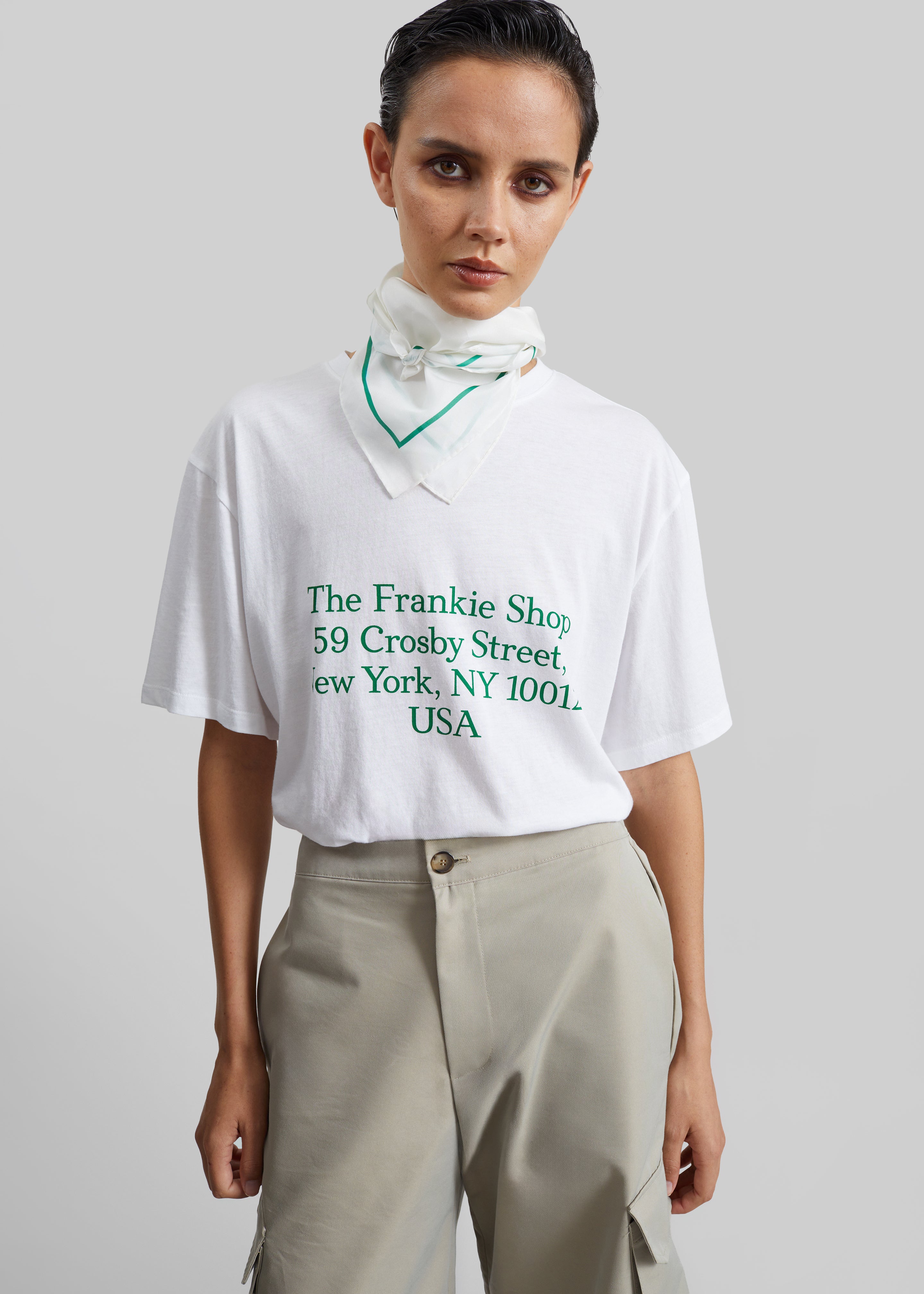 Oris Silk Scarf - White/Green - 4