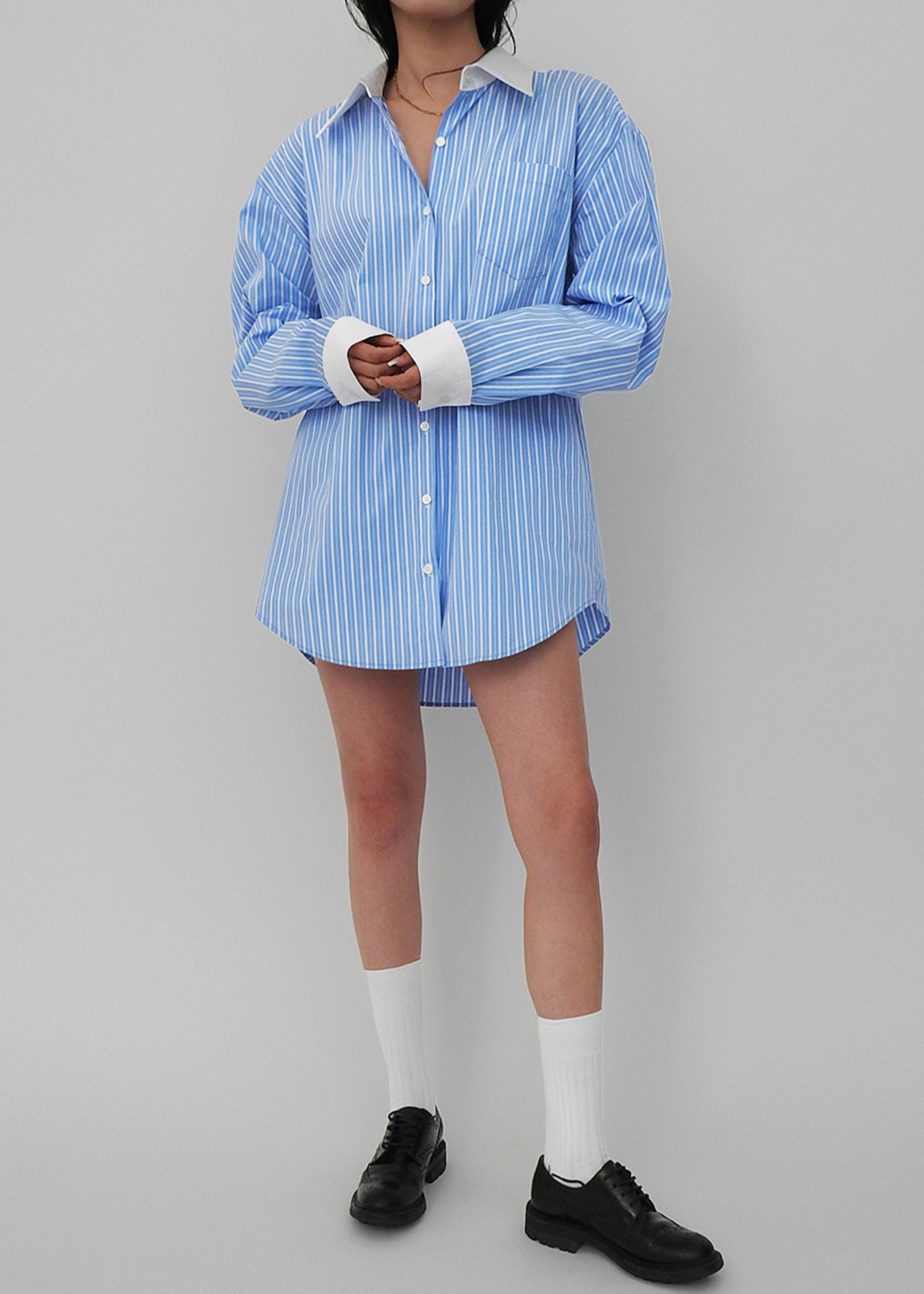 Orla Button Up Shirt - Blue/White Stripe - 2