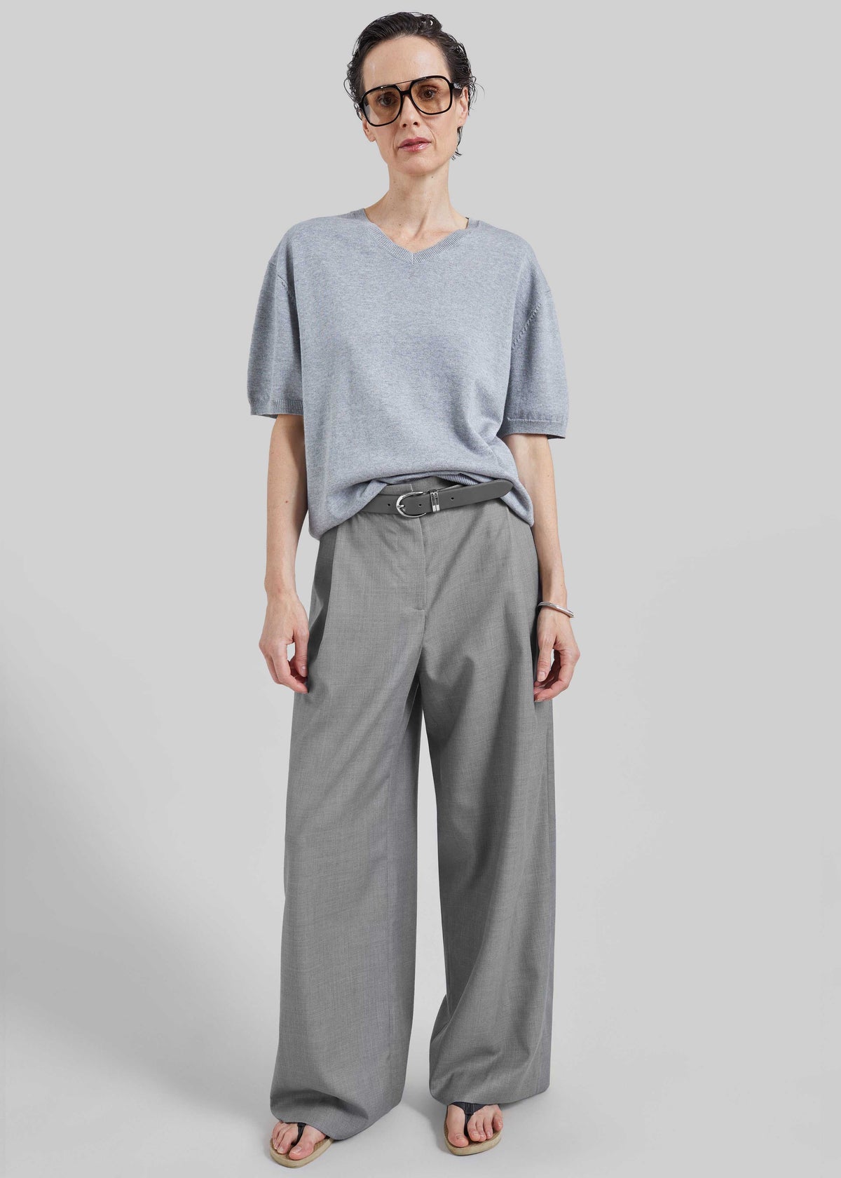 Ornan V-Neck Knit Pullover - Light Grey