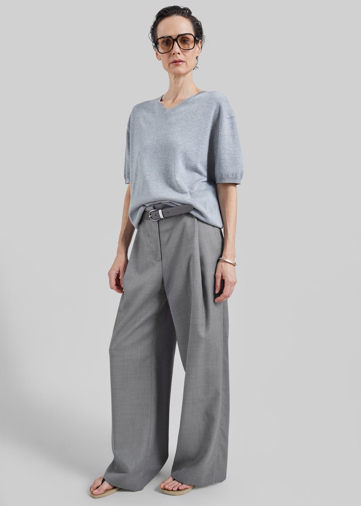 Ornan V-Neck Knit Pullover - Light Grey