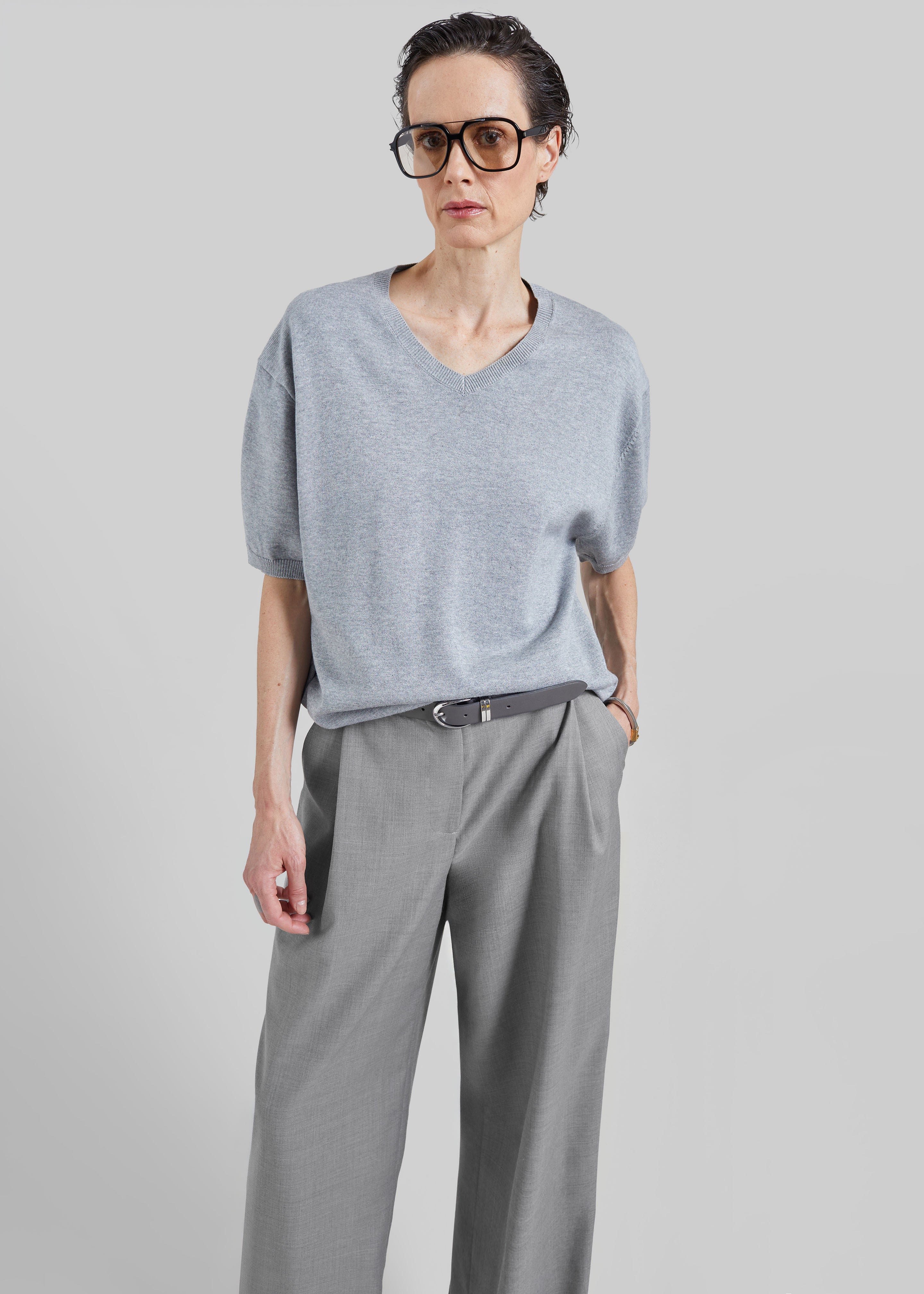 Ornan V-Neck Knit Pullover - Light Grey