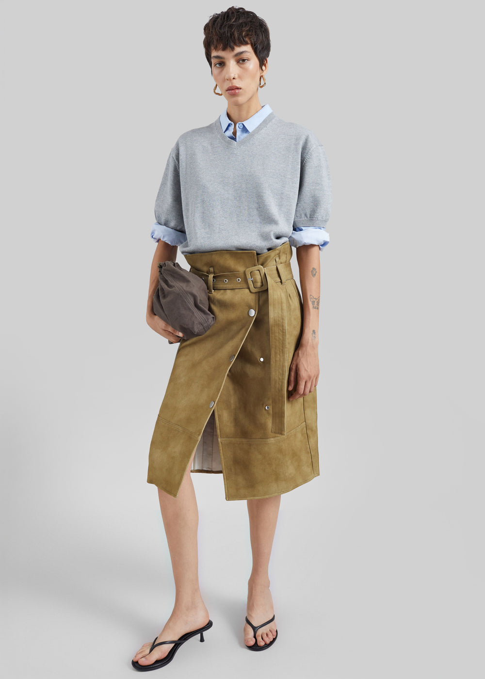 Ornan V-Neck Knit Pullover - Light Grey - 1